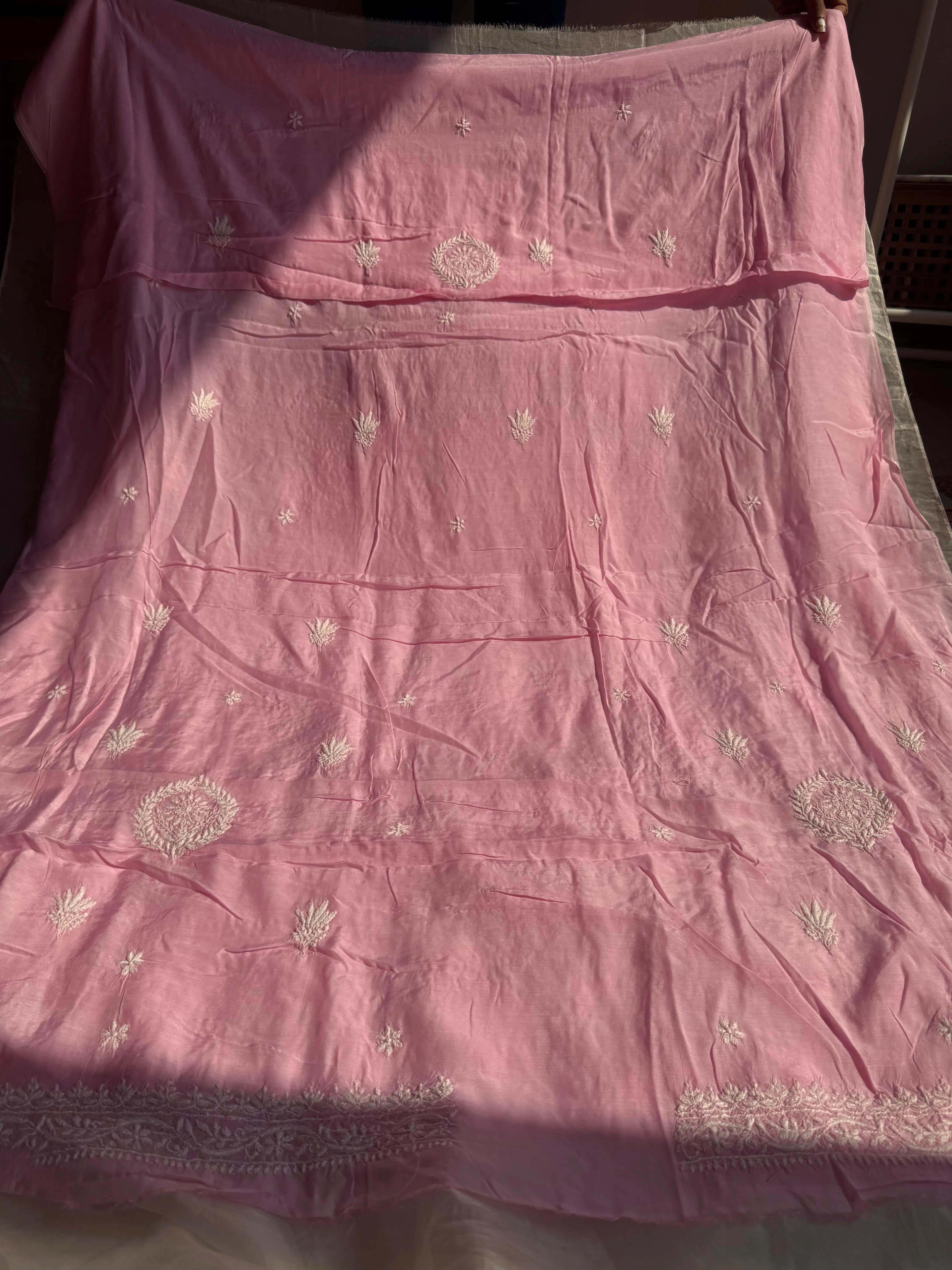 Pure Muslin kurti Length unstitched - Pink ARIAA CHIKANKARI 