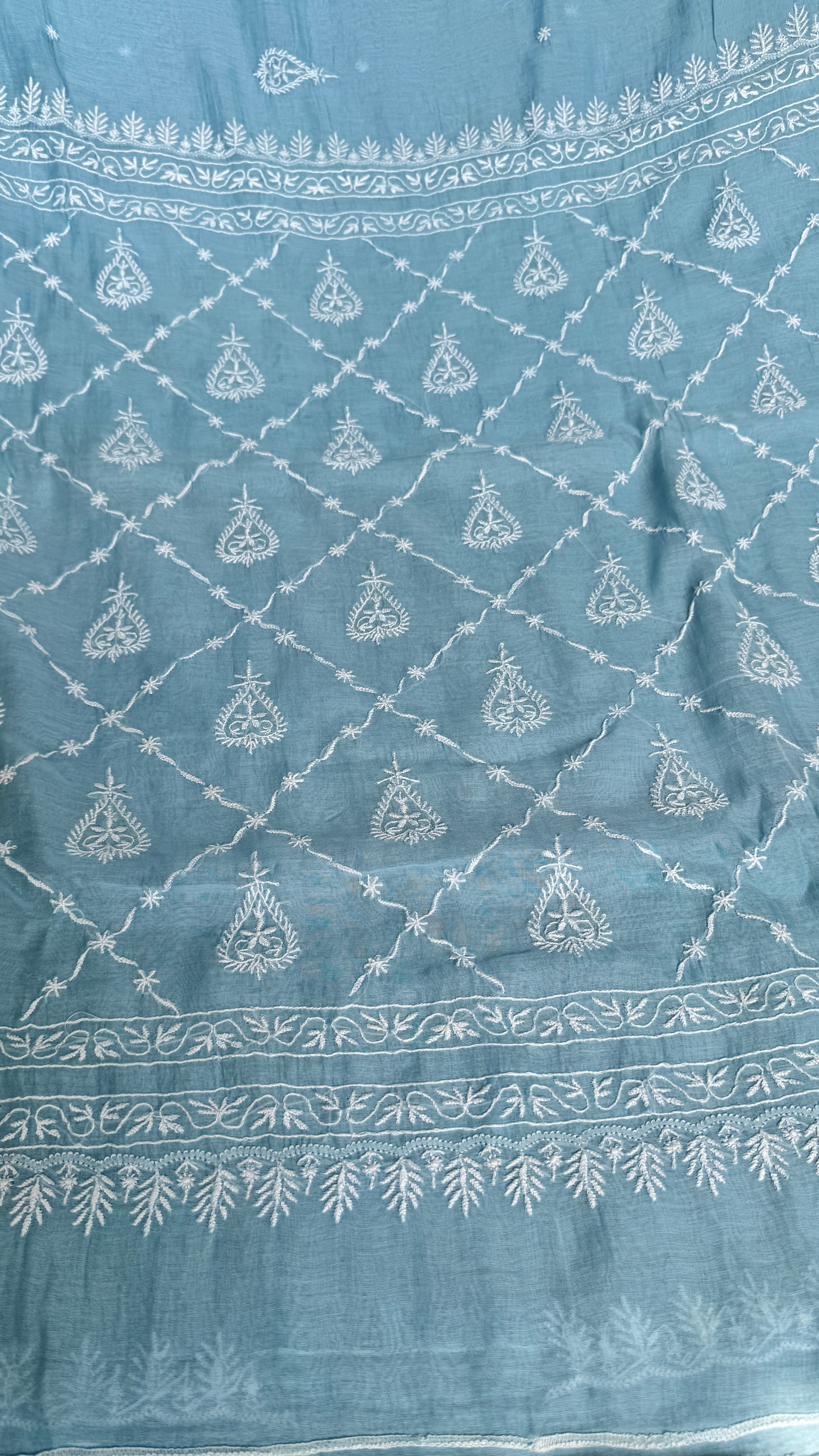 Pure Mul Chanderi Chikankari saree in Blue