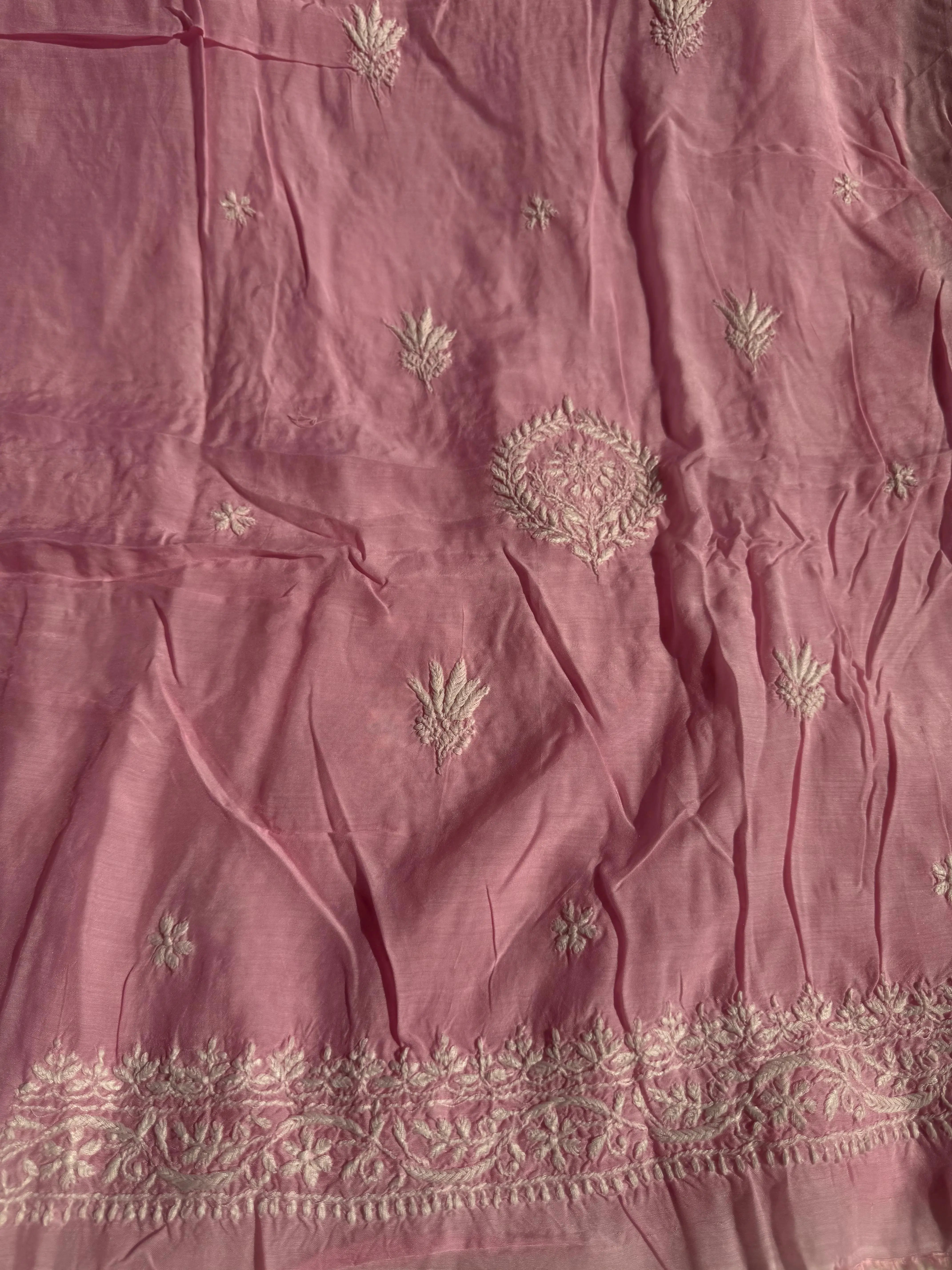 Pure Muslin kurti Length unstitched - Pink ARIAA CHIKANKARI 