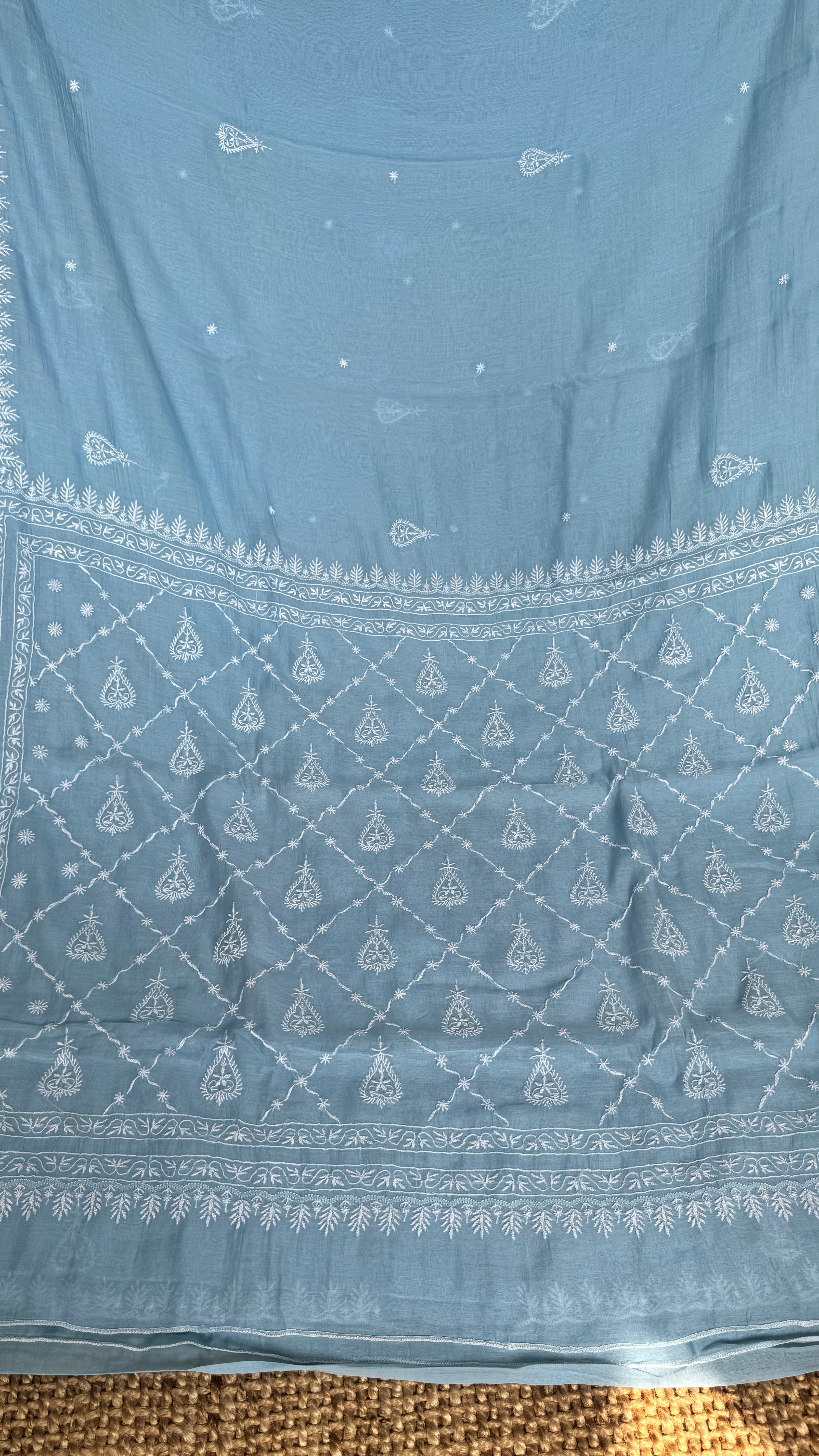 Pure Mul Chanderi Chikankari saree in Blue
