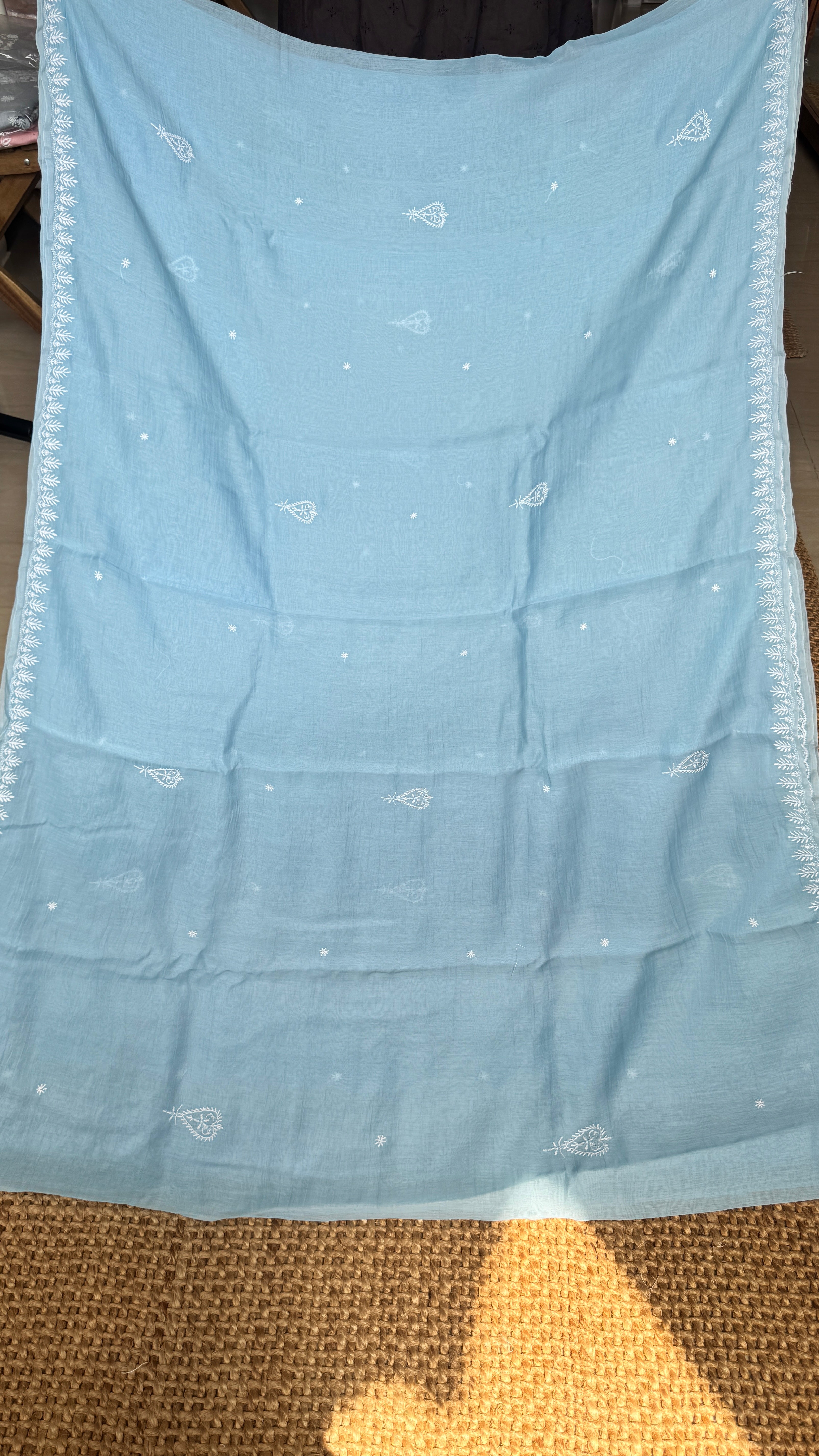 Pure Mul Chanderi Chikankari saree in Blue