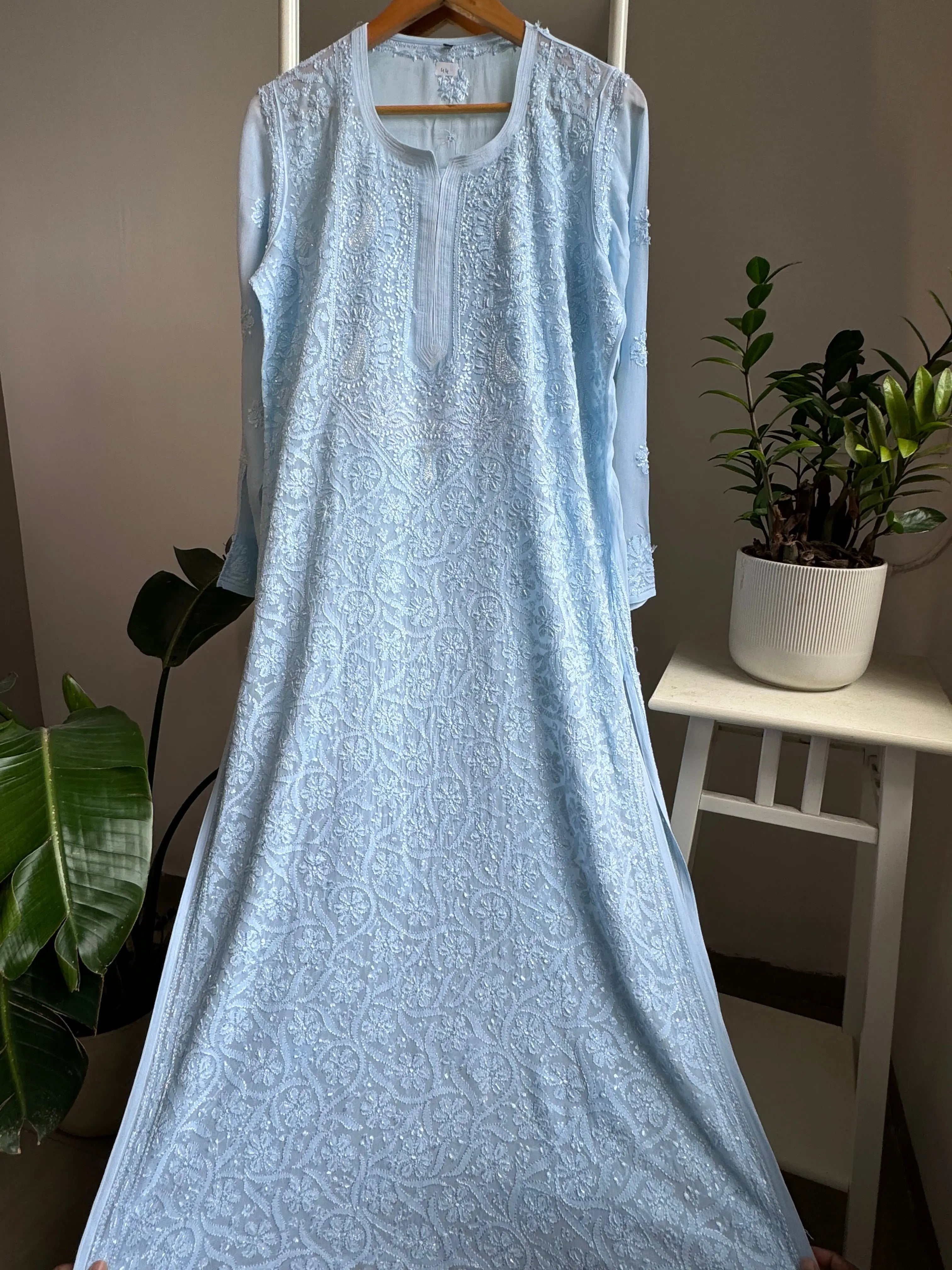 Viscose Kurti with Pearl Add on Work - Baby Blue ARIAA CHIKANKARI 