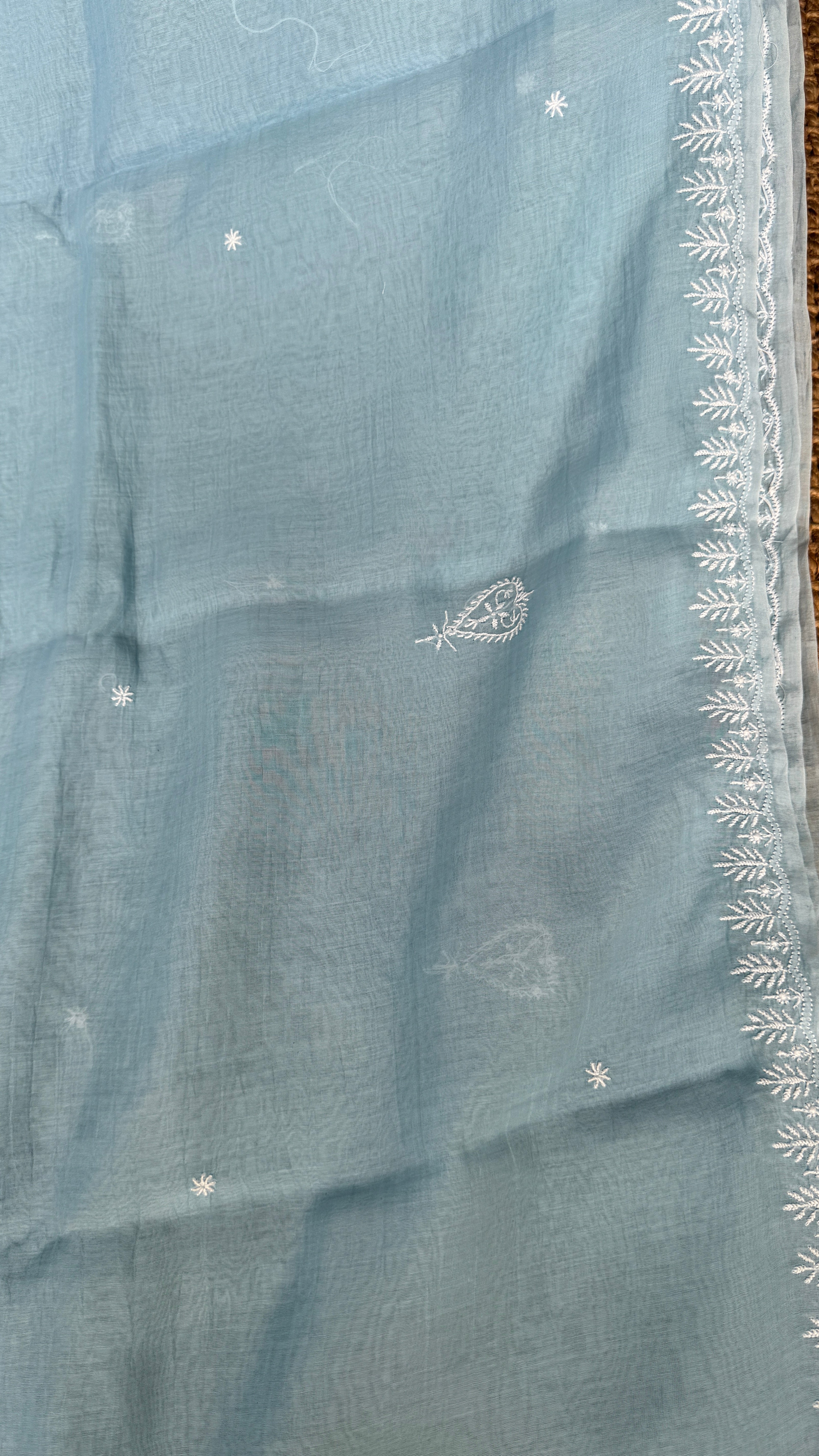 Pure Mul Chanderi Chikankari saree in Blue
