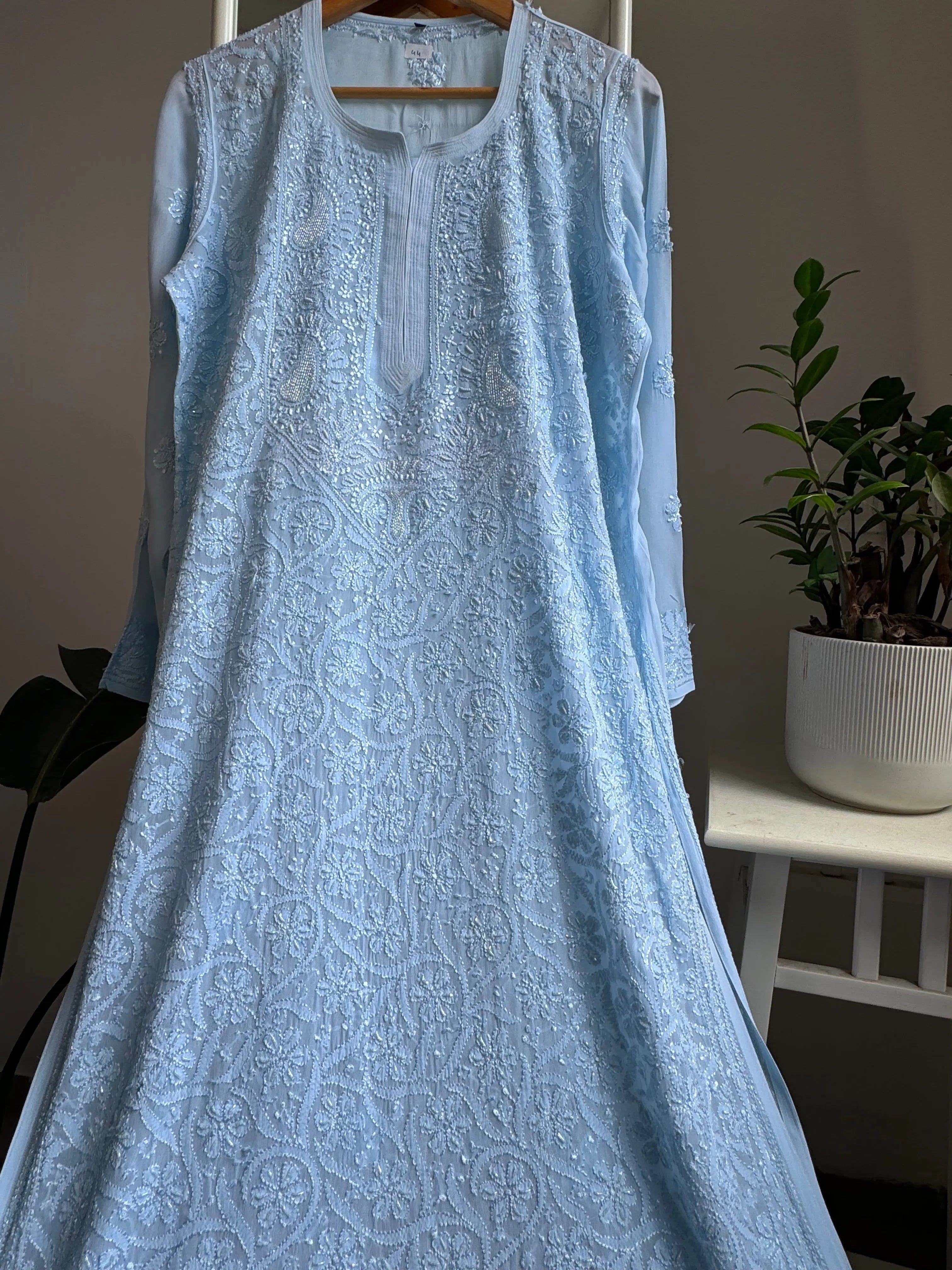 Viscose Kurti with Pearl Add on Work - Baby Blue ARIAA CHIKANKARI 