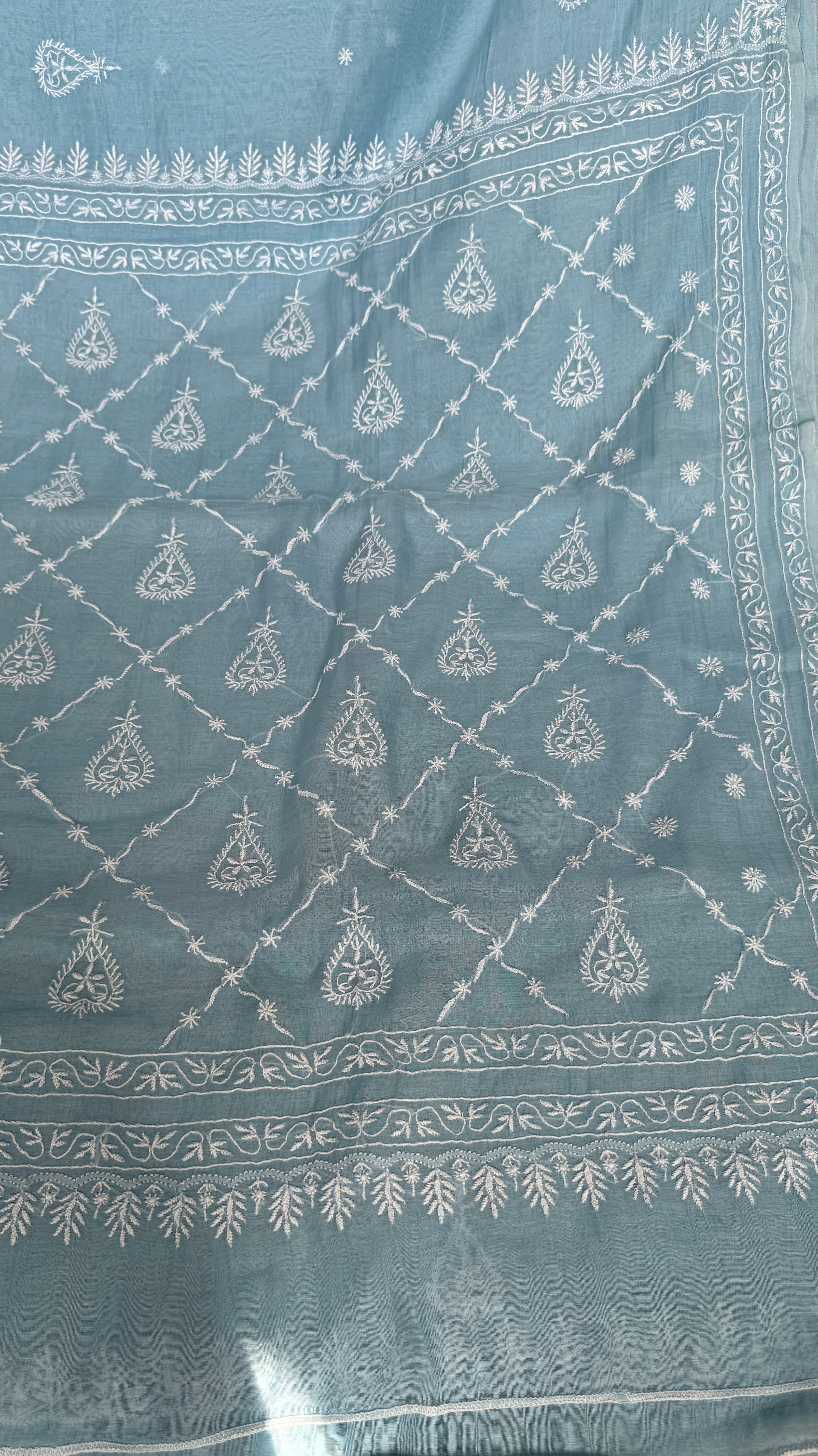 Pure Mul Chanderi Chikankari saree in Blue