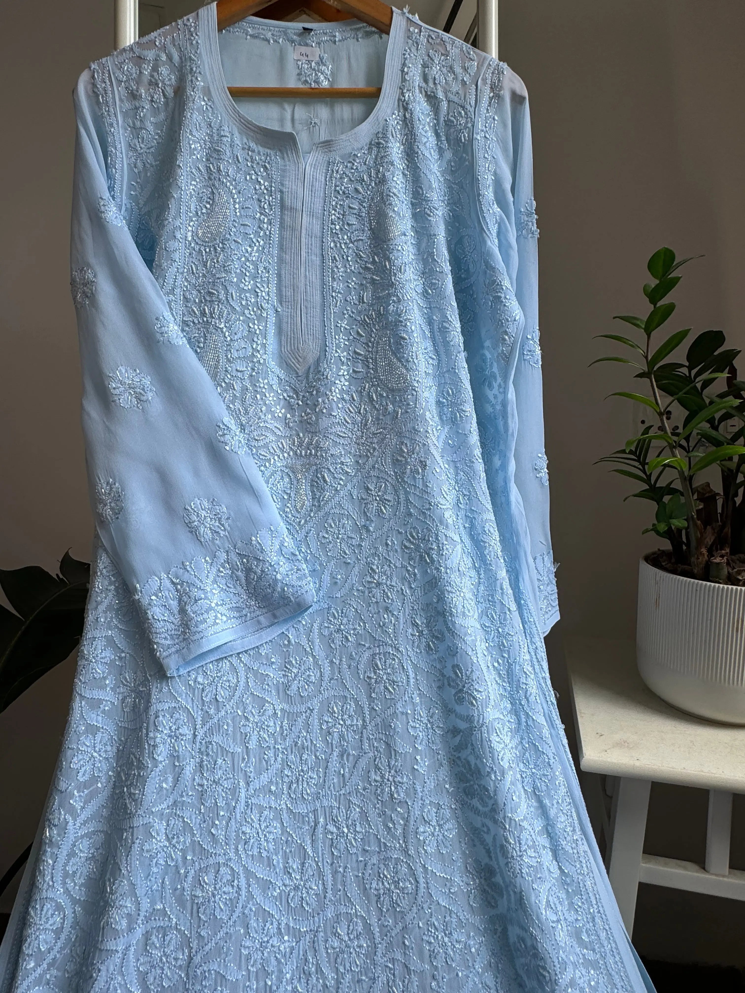 Viscose Kurti with Pearl Add on Work - Baby Blue ARIAA CHIKANKARI 