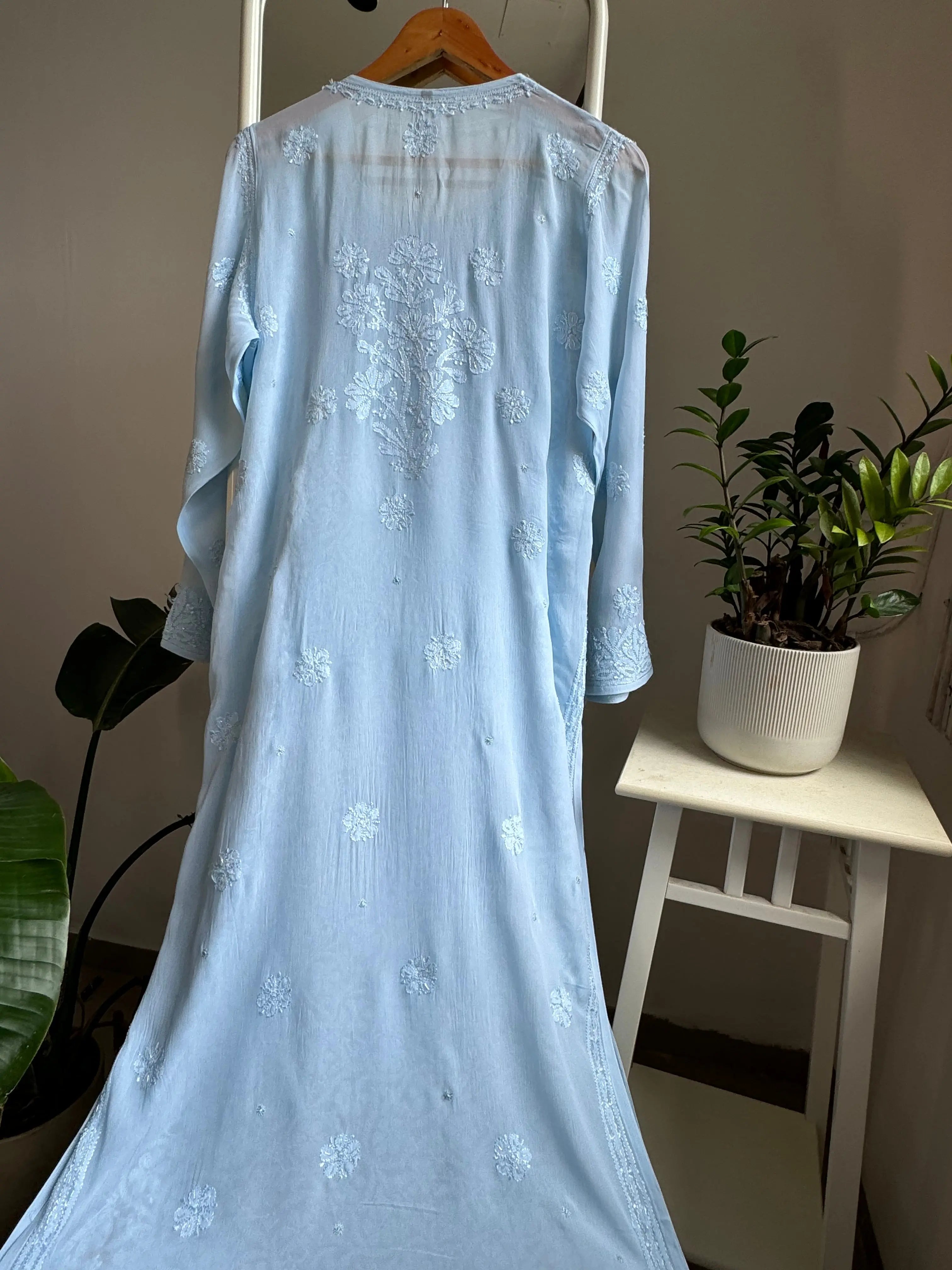 Viscose Kurti with Pearl Add on Work - Baby Blue ARIAA CHIKANKARI 