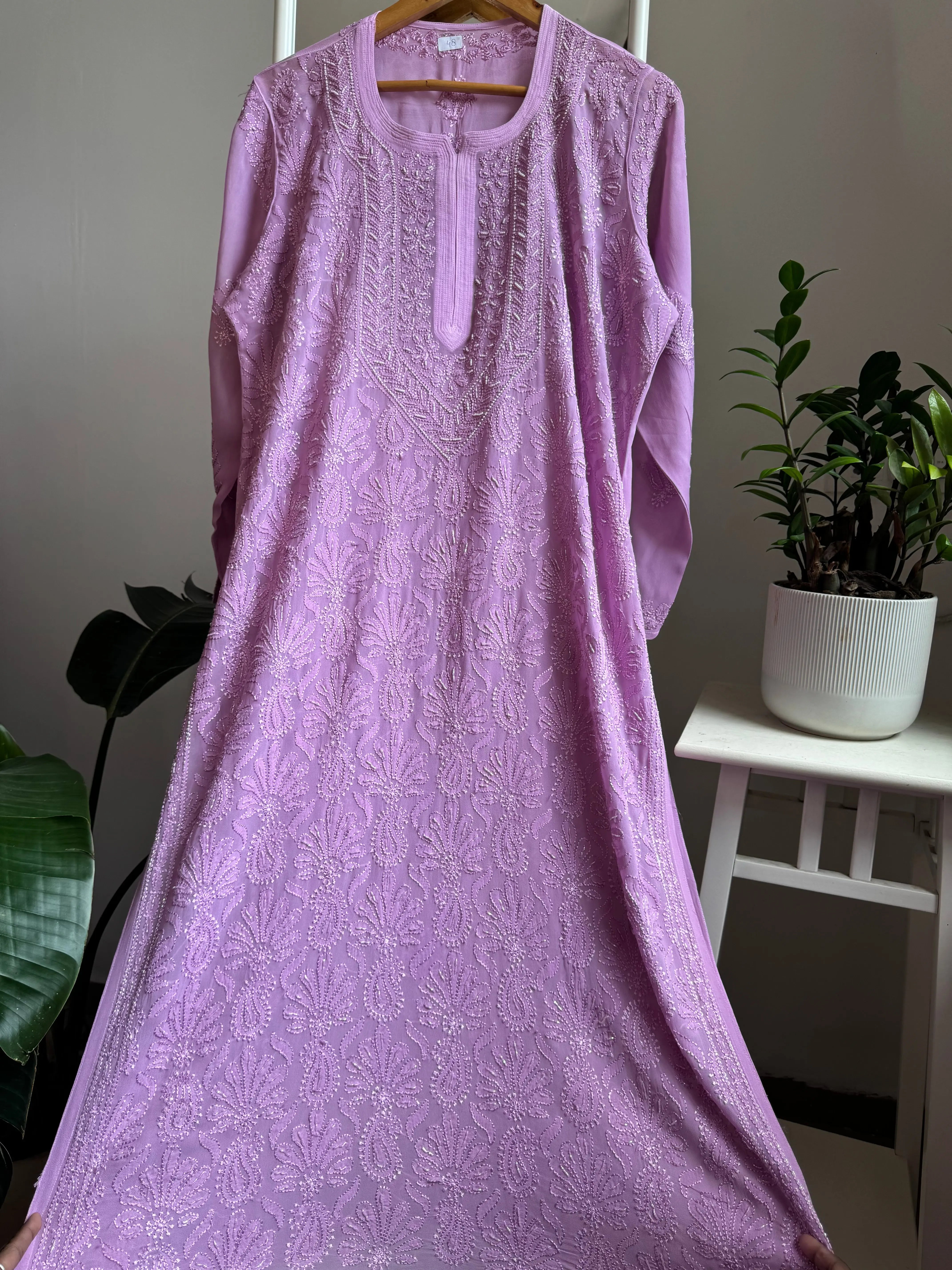 Viscose Kurti with Pearl  Work - Lilac ARIAA CHIKANKARI 