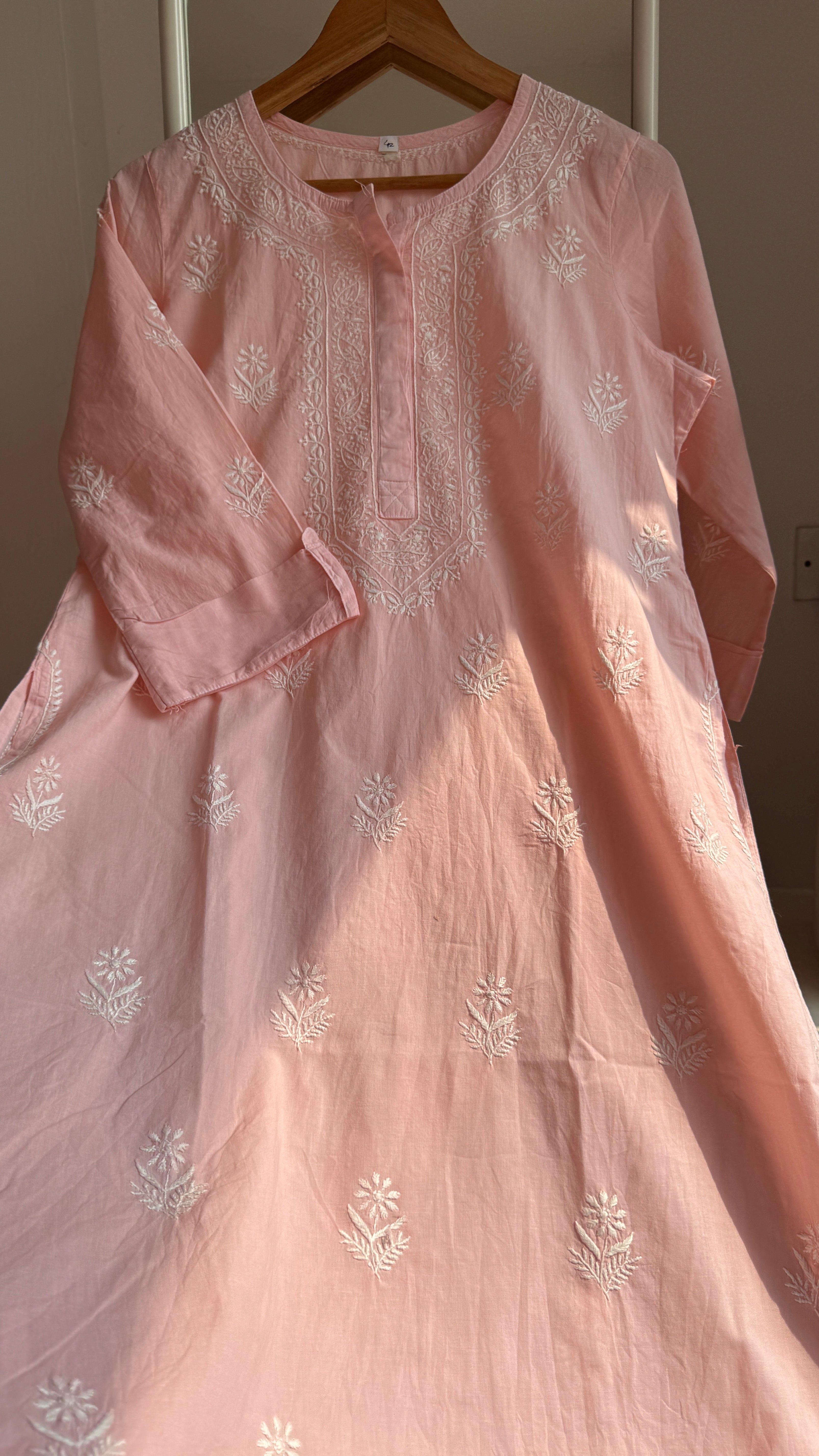 Mul Cotton Chikankari Kurti - Peach