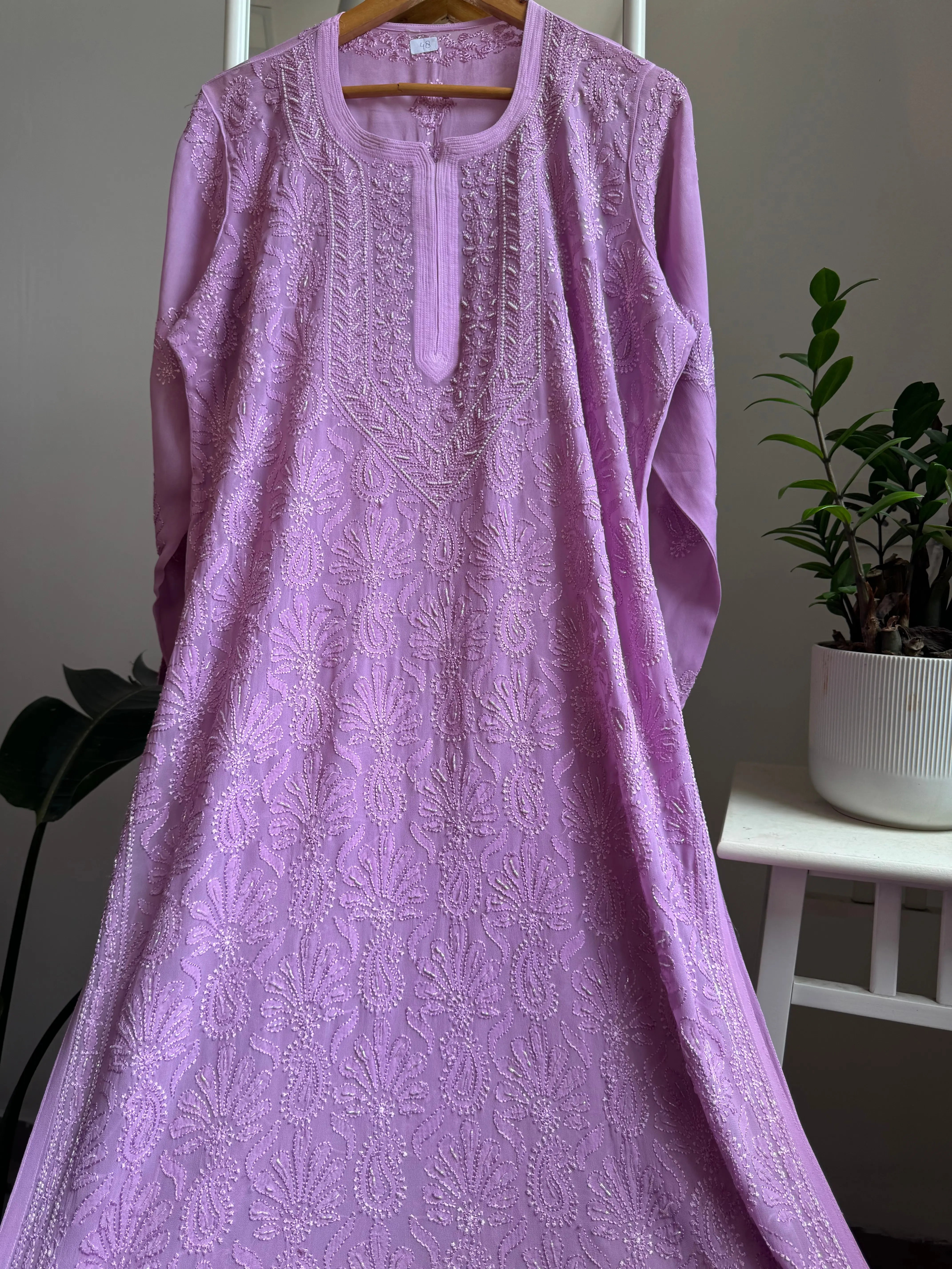 Viscose Kurti with Pearl  Work - Lilac ARIAA CHIKANKARI 