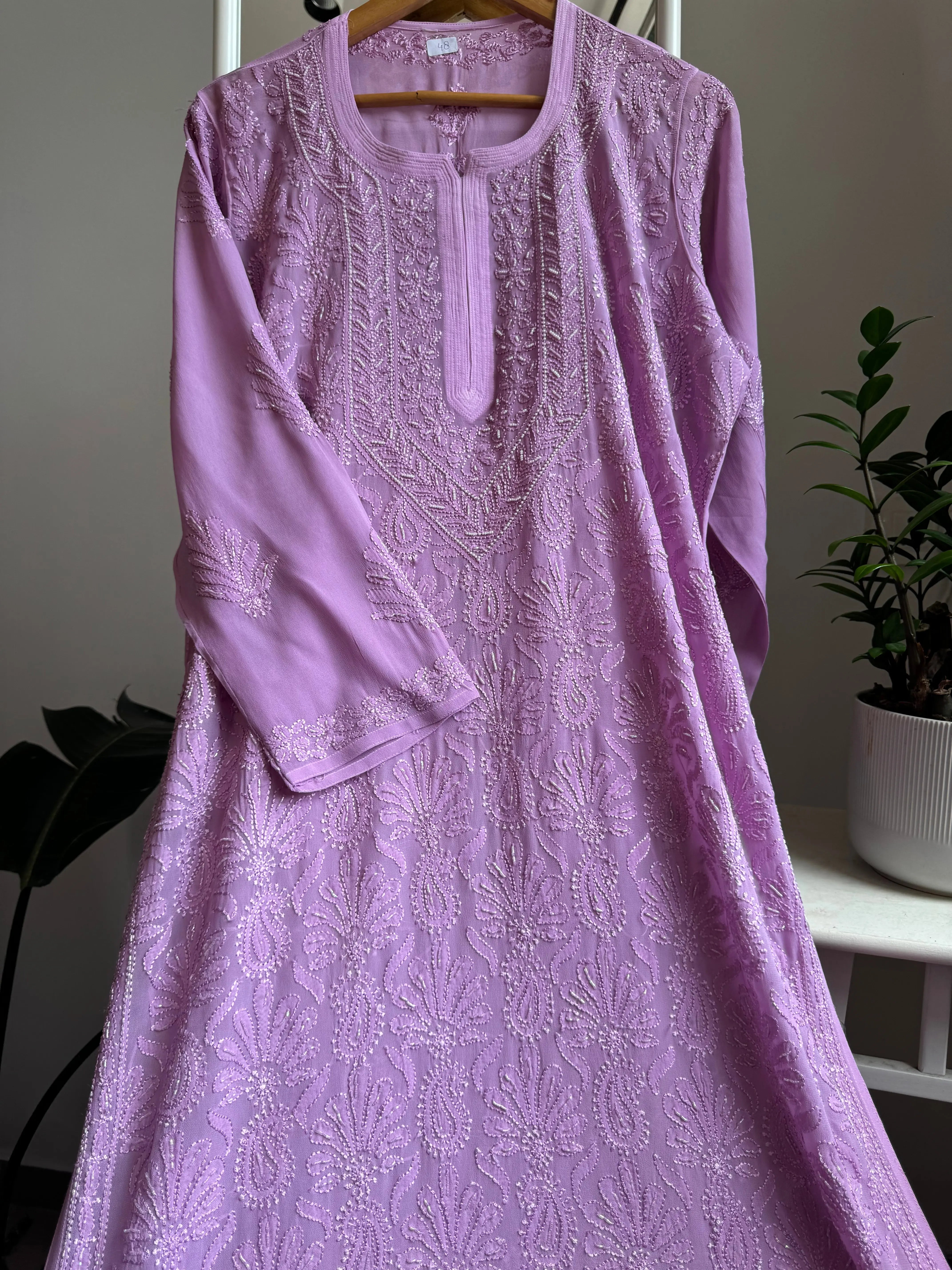 Viscose Kurti with Pearl  Work - Lilac ARIAA CHIKANKARI 