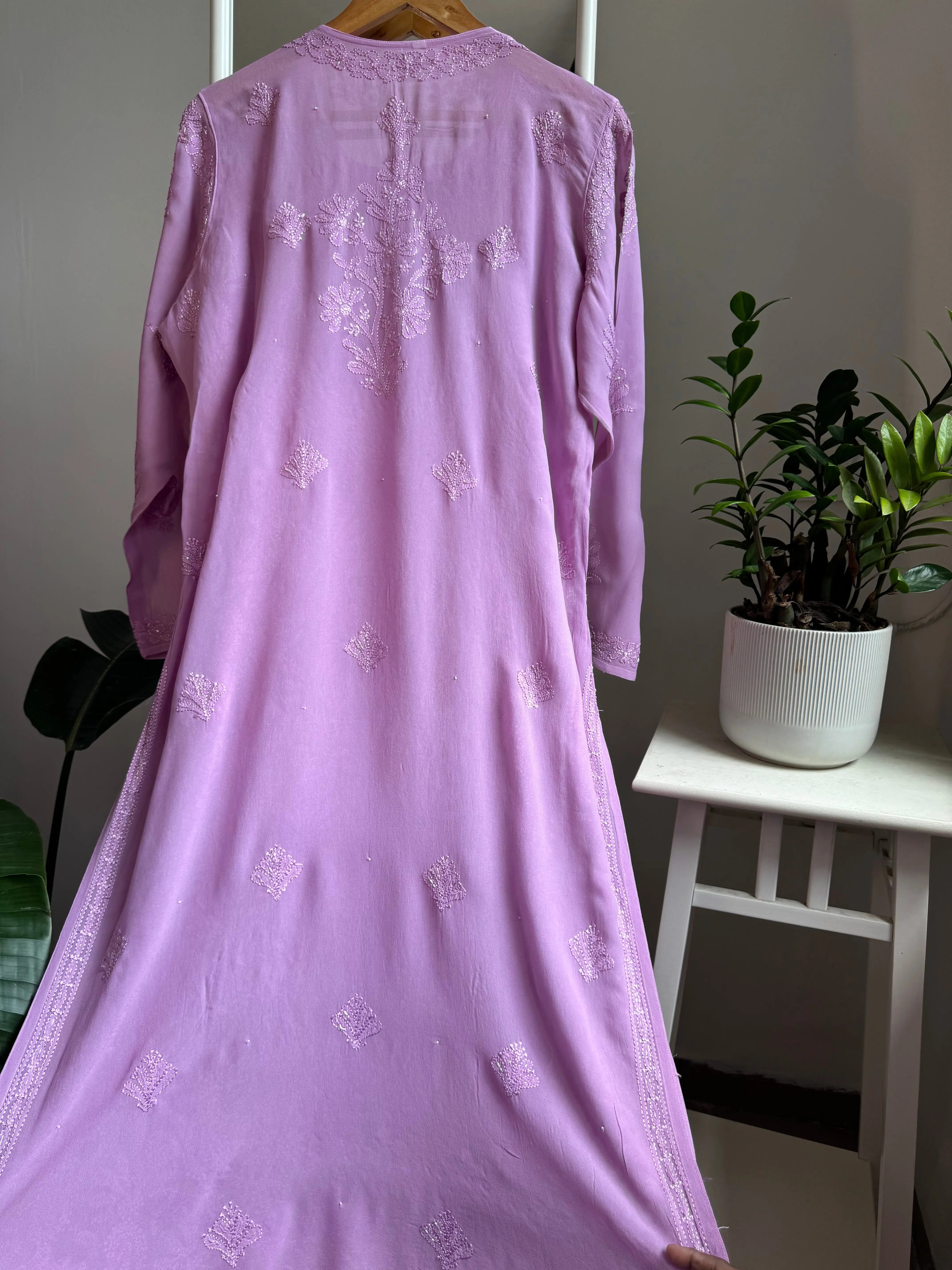 Viscose Kurti with Pearl  Work - Lilac ARIAA CHIKANKARI 