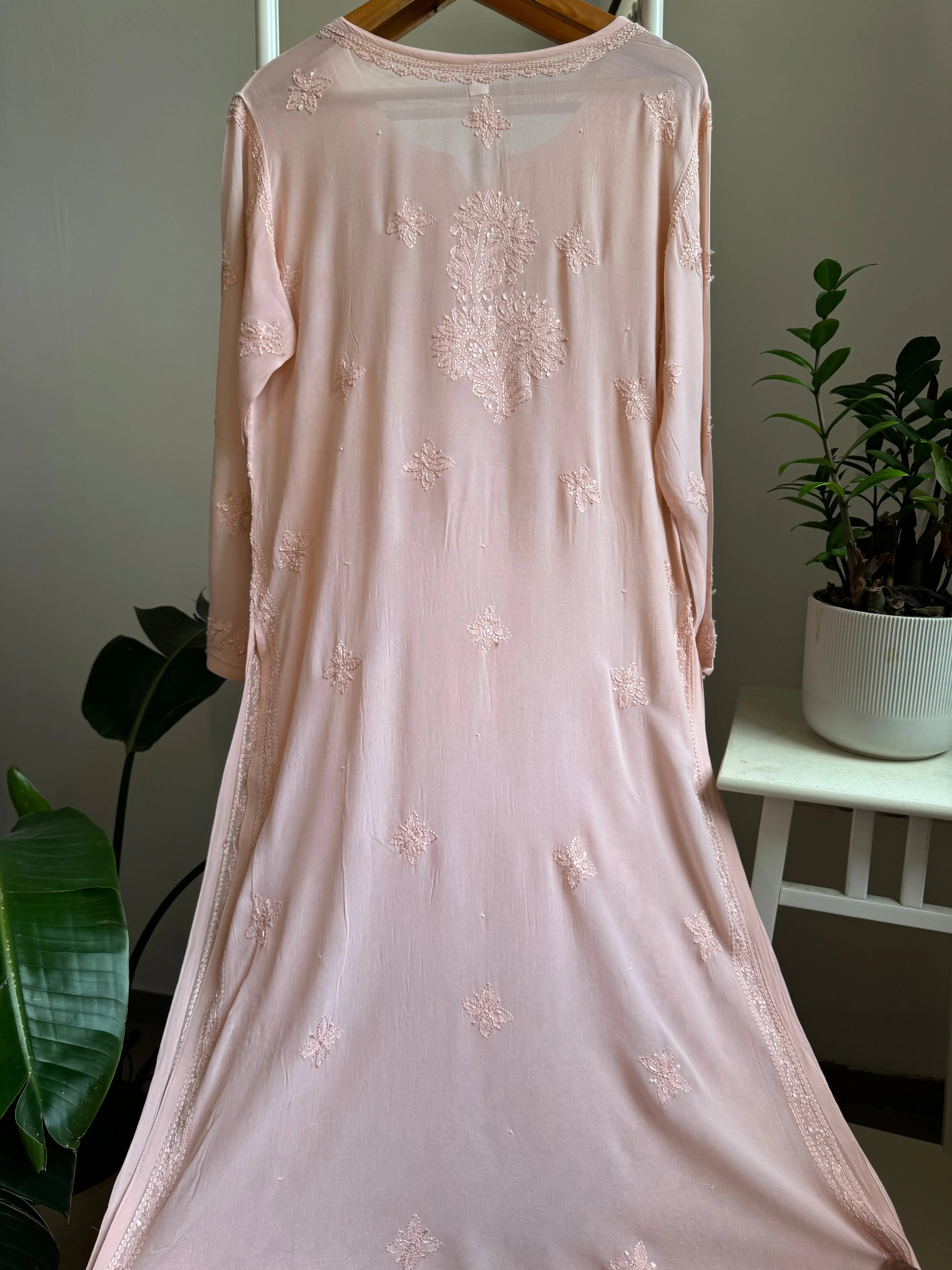 Viscose Kurti with Pearl Add on Work - Pink ARIAA CHIKANKARI 