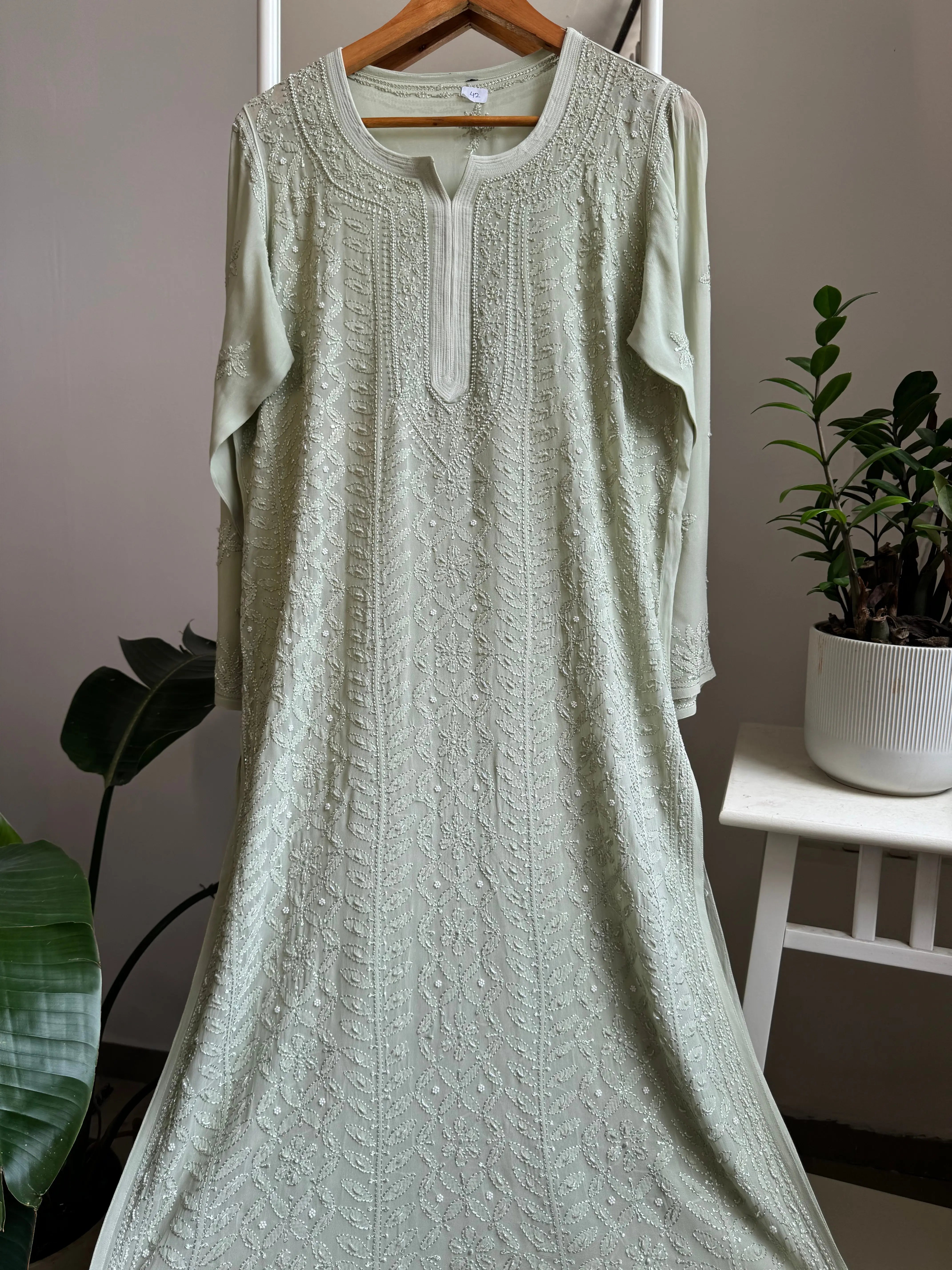 Viscose Kurti with Pearl  Work - Green ARIAA CHIKANKARI 