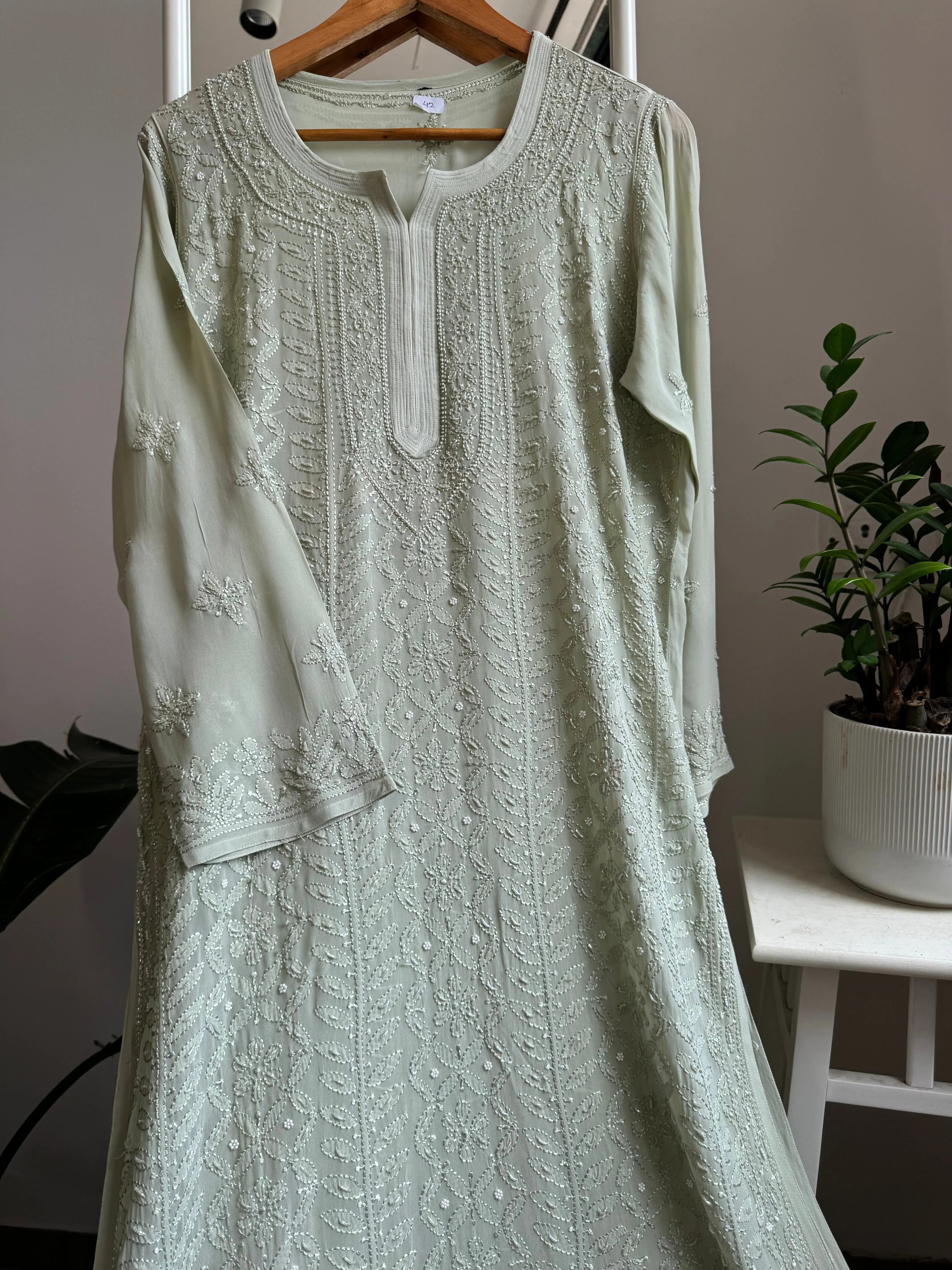 Viscose Kurti with Pearl  Work - Green ARIAA CHIKANKARI 