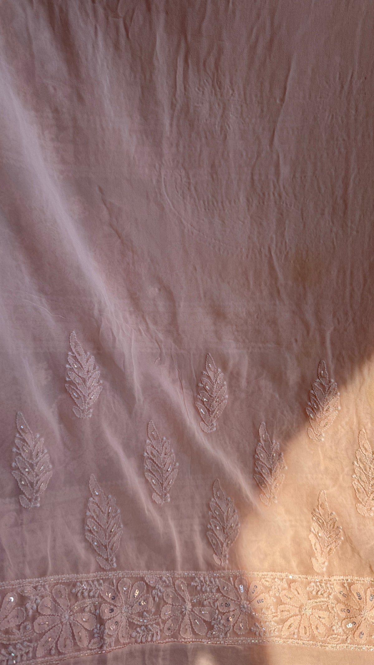 Viscose Chikankari saree with Pearl embellishments -Peach