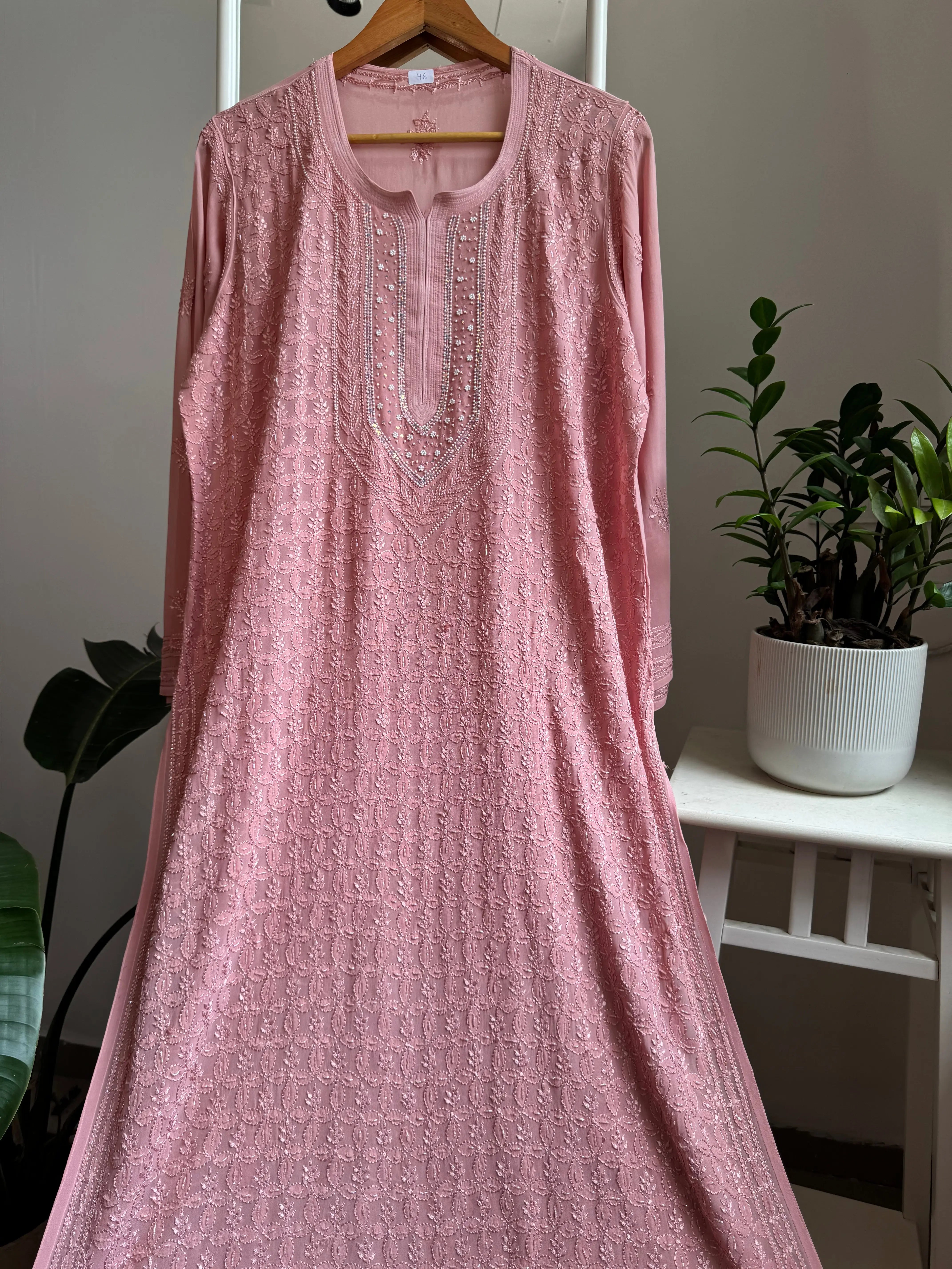 Viscose Kurti with Pearl  Work - Rosewood Pink ARIAA CHIKANKARI 