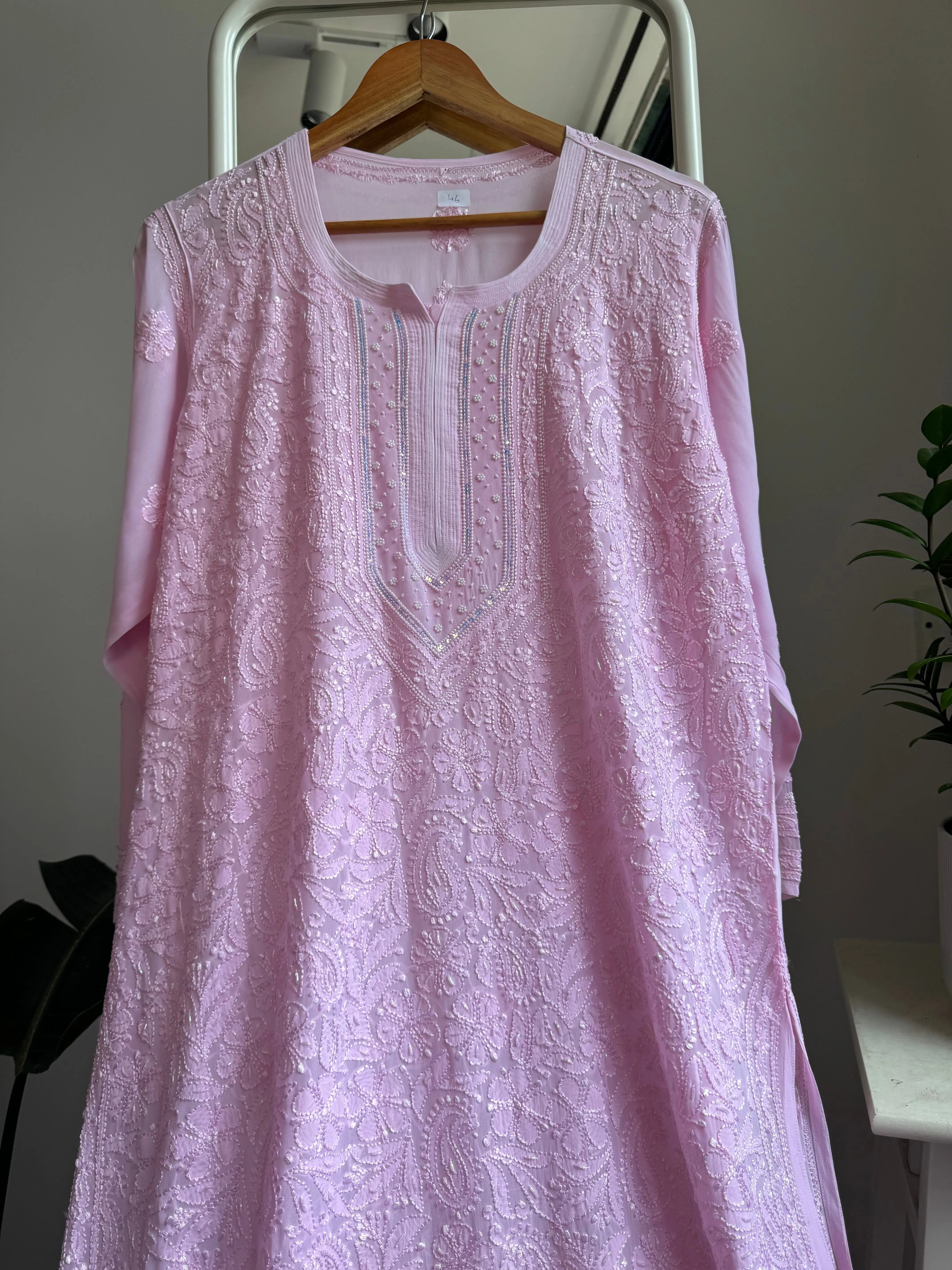 Viscose Kurti with Pearl Add on Work - Pink ARIAA CHIKANKARI 