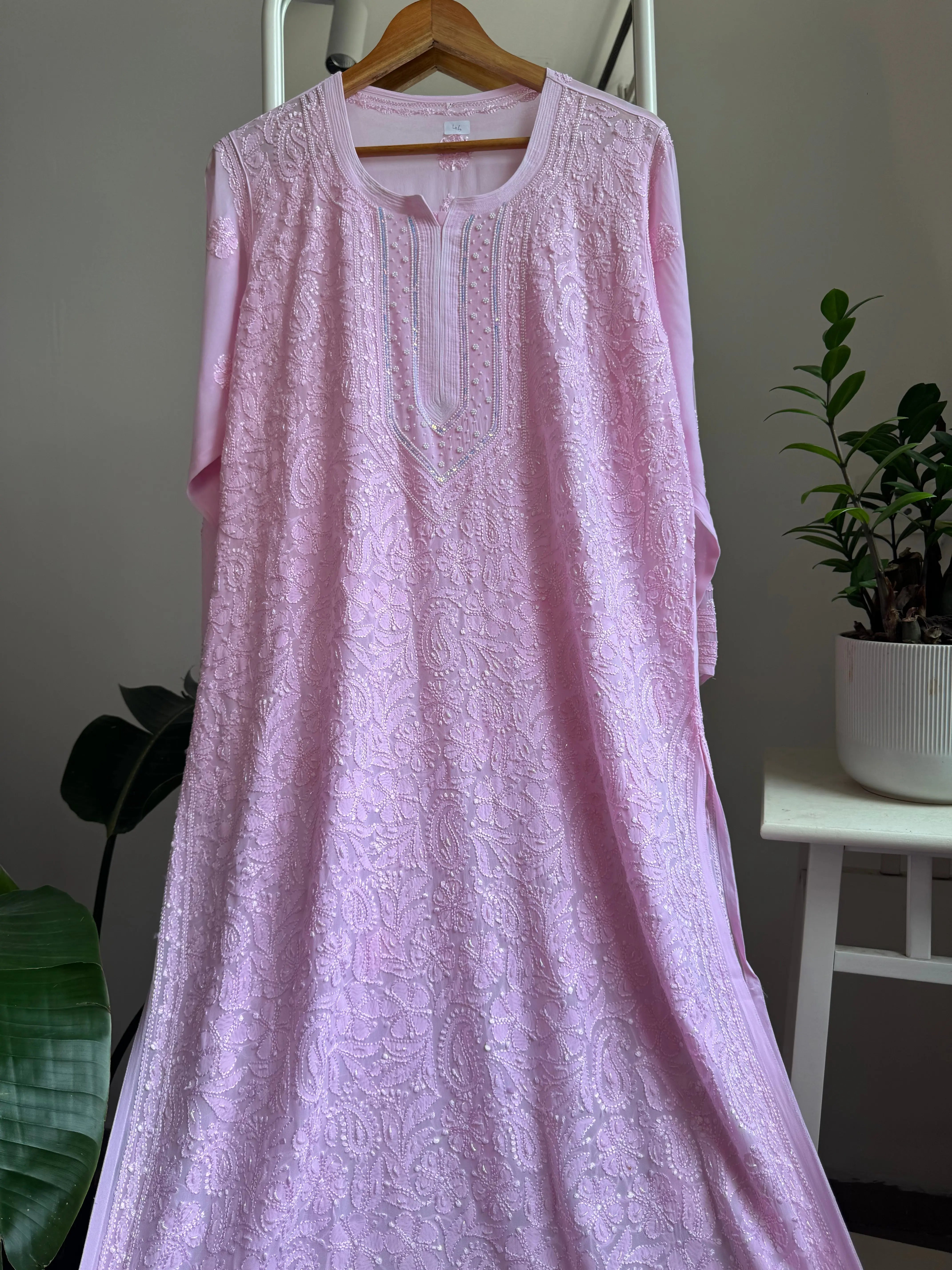 Viscose Kurti with Pearl Add on Work - Pink ARIAA CHIKANKARI 