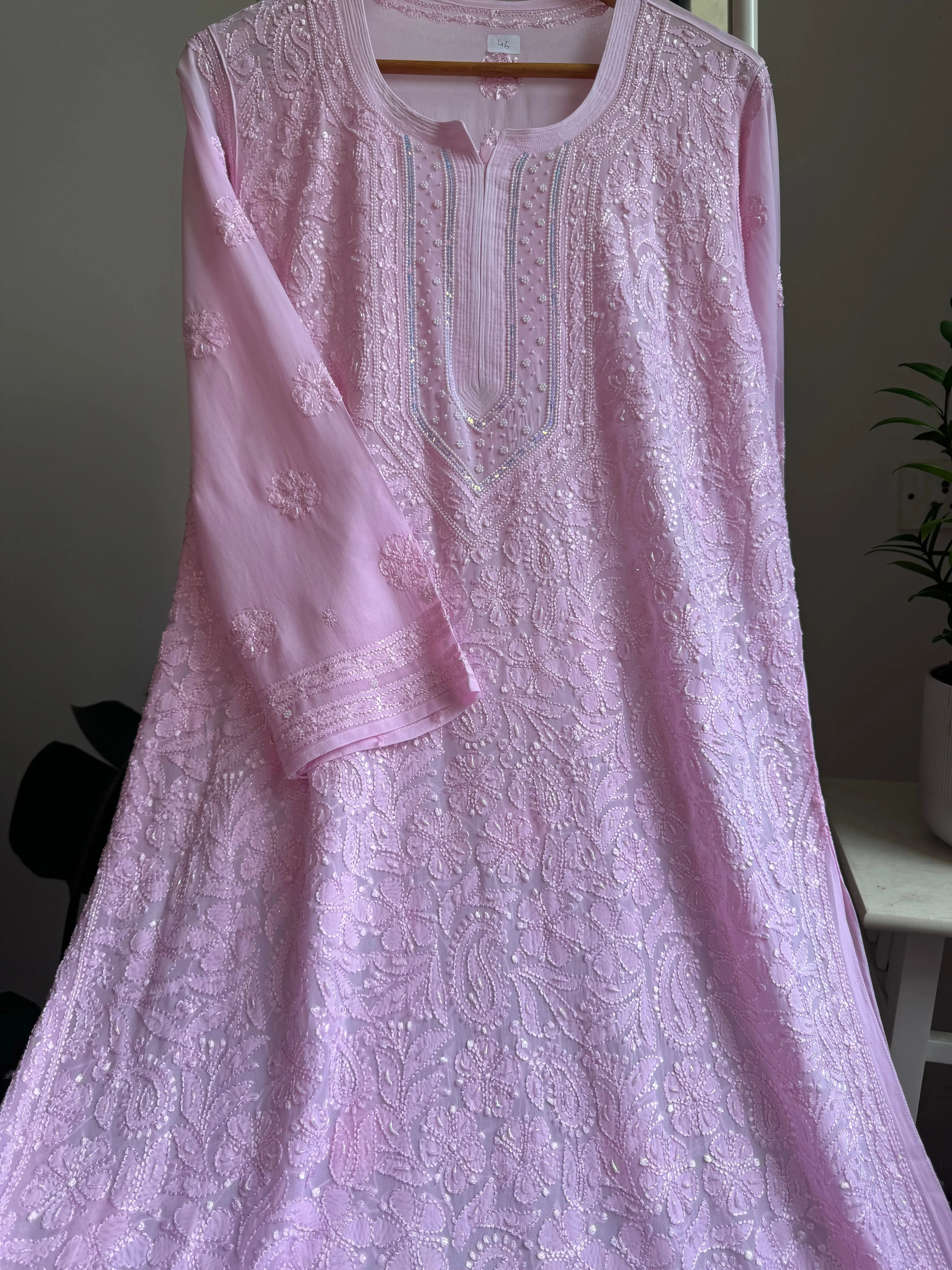 Viscose Kurti with Pearl Add on Work - Pink ARIAA CHIKANKARI 