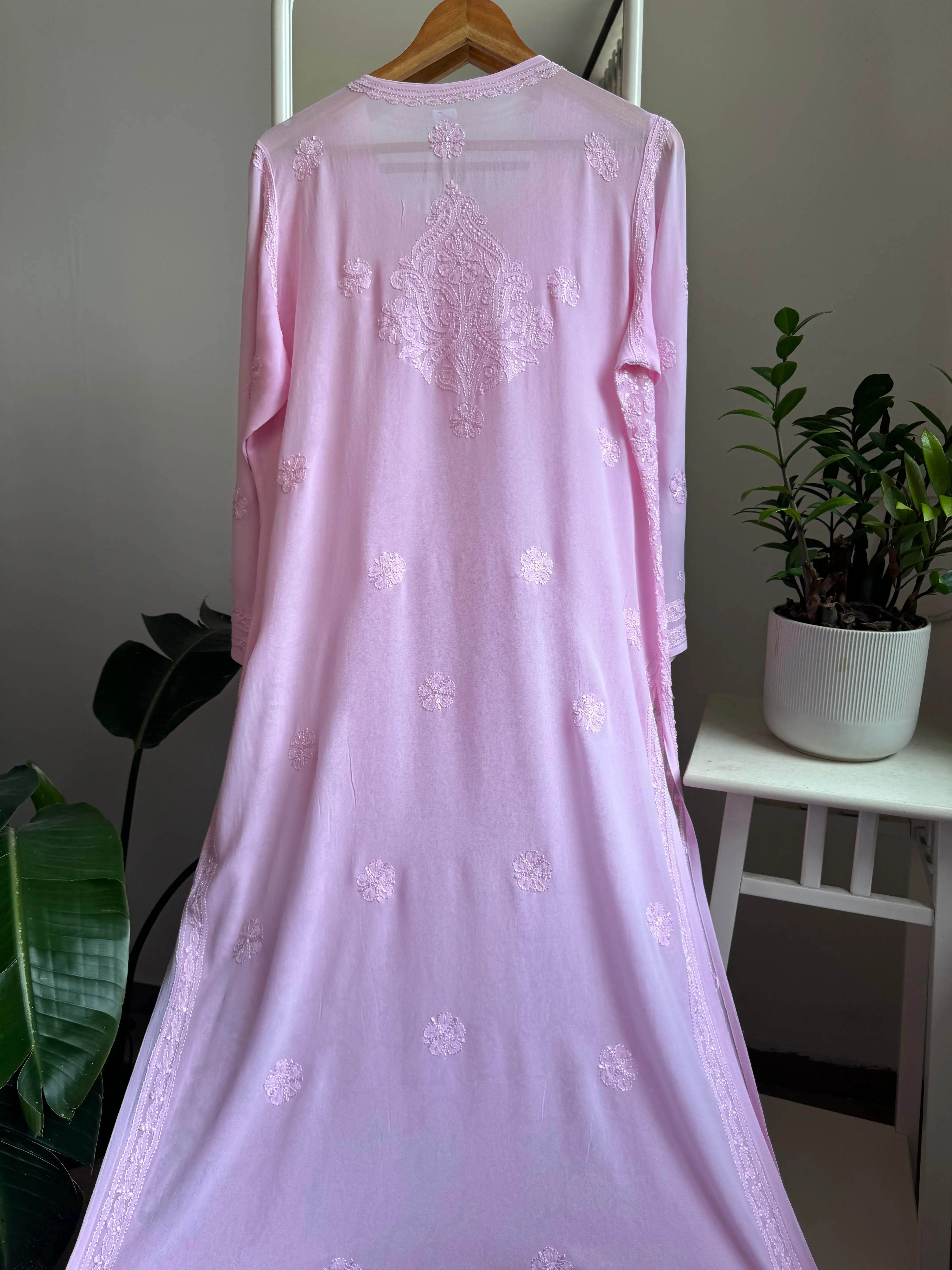 Viscose Kurti with Pearl Add on Work - Pink ARIAA CHIKANKARI 