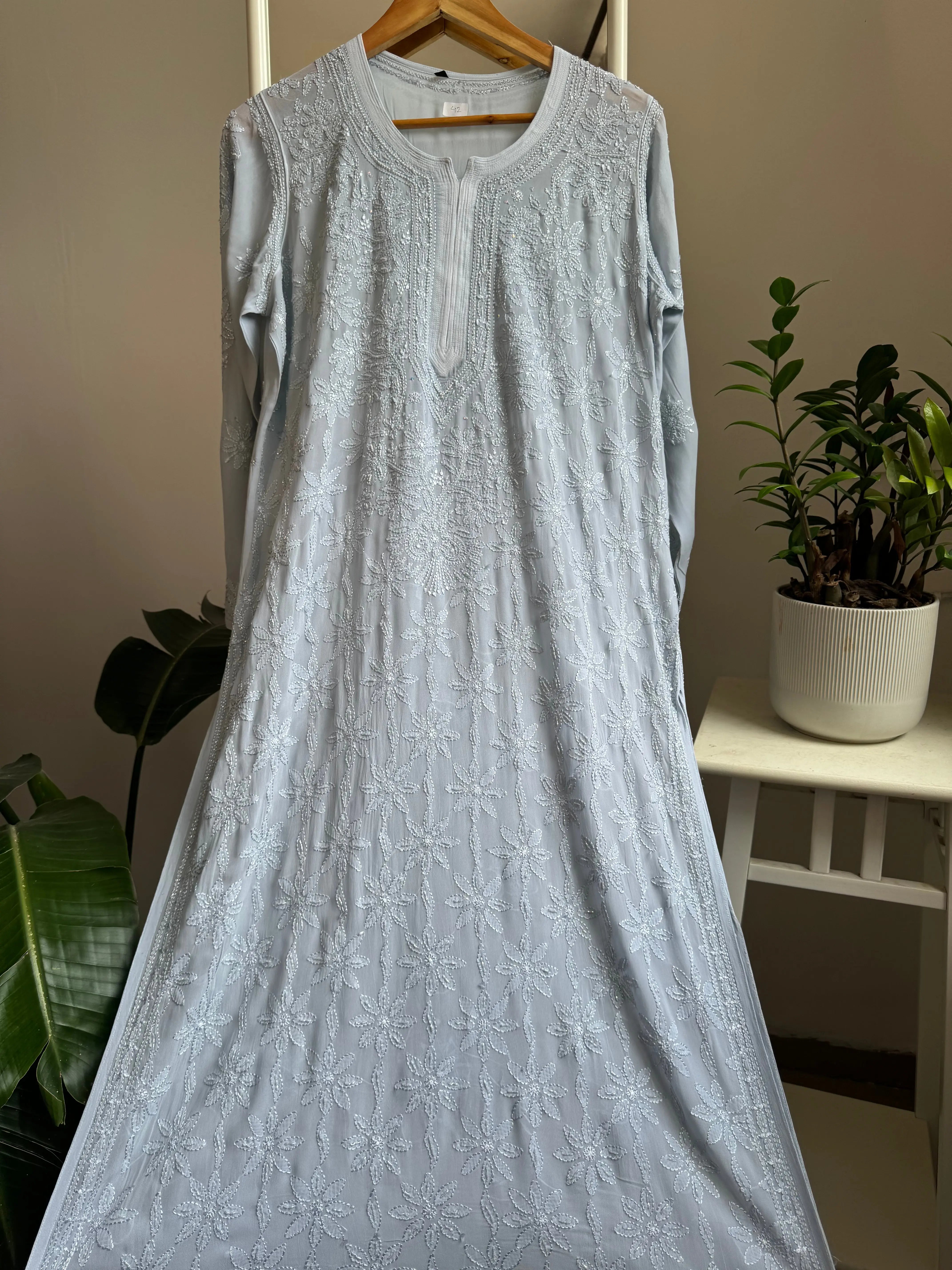 Viscose Kurti with Pearl  Work - Grey ARIAA CHIKANKARI 