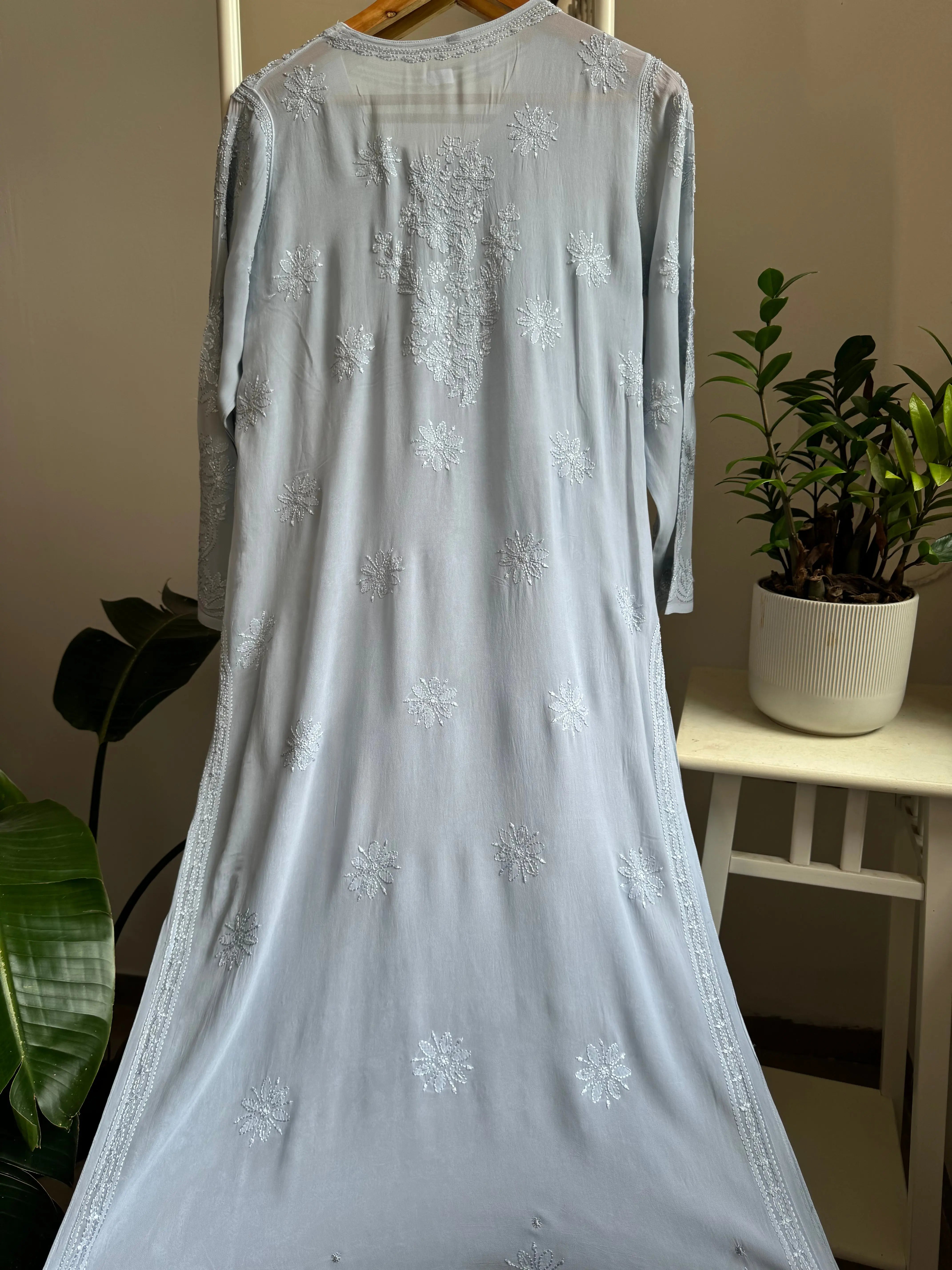 Viscose Kurti with Pearl  Work - Grey ARIAA CHIKANKARI 