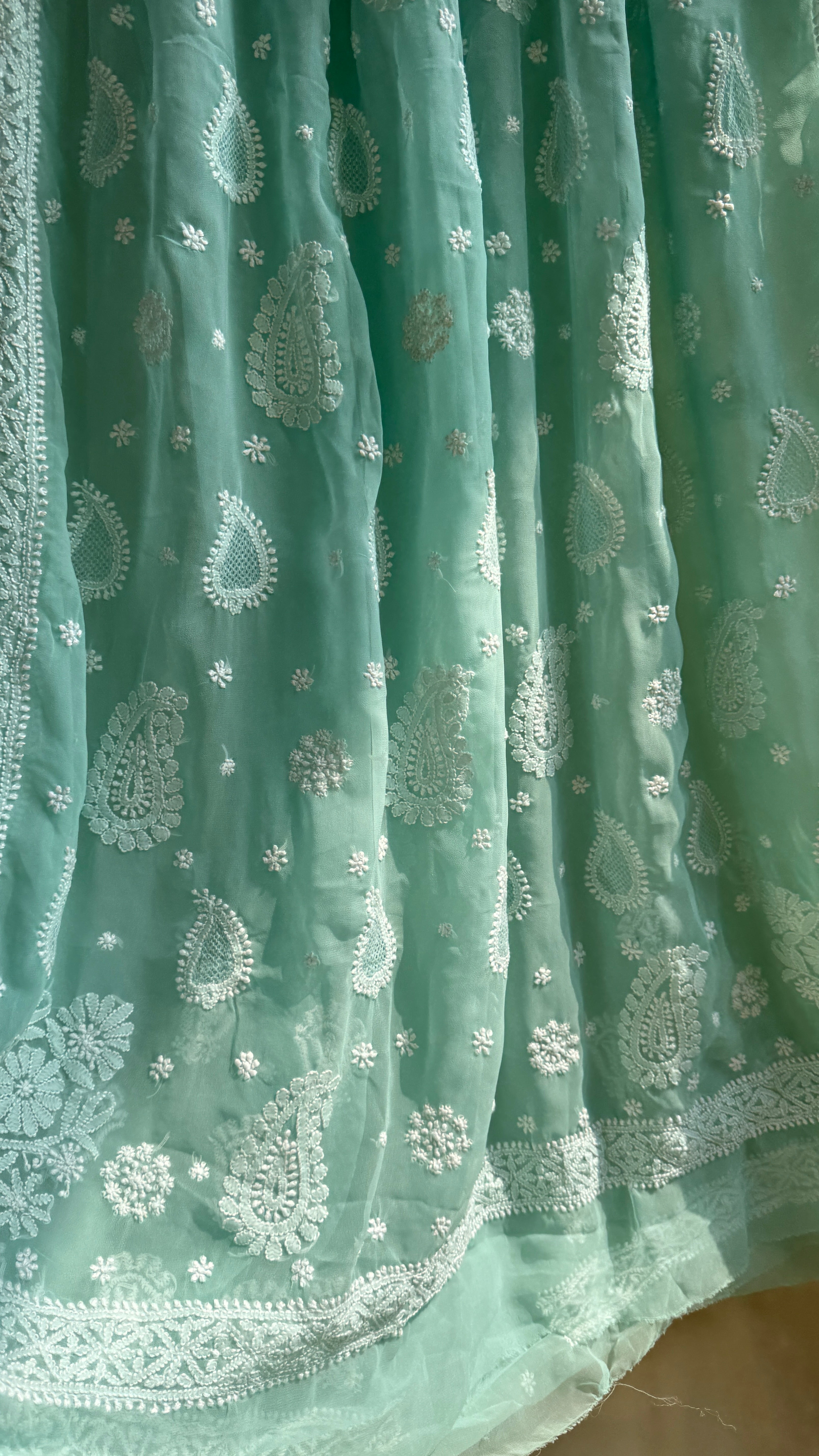 Georgette Chikankari saree in Green