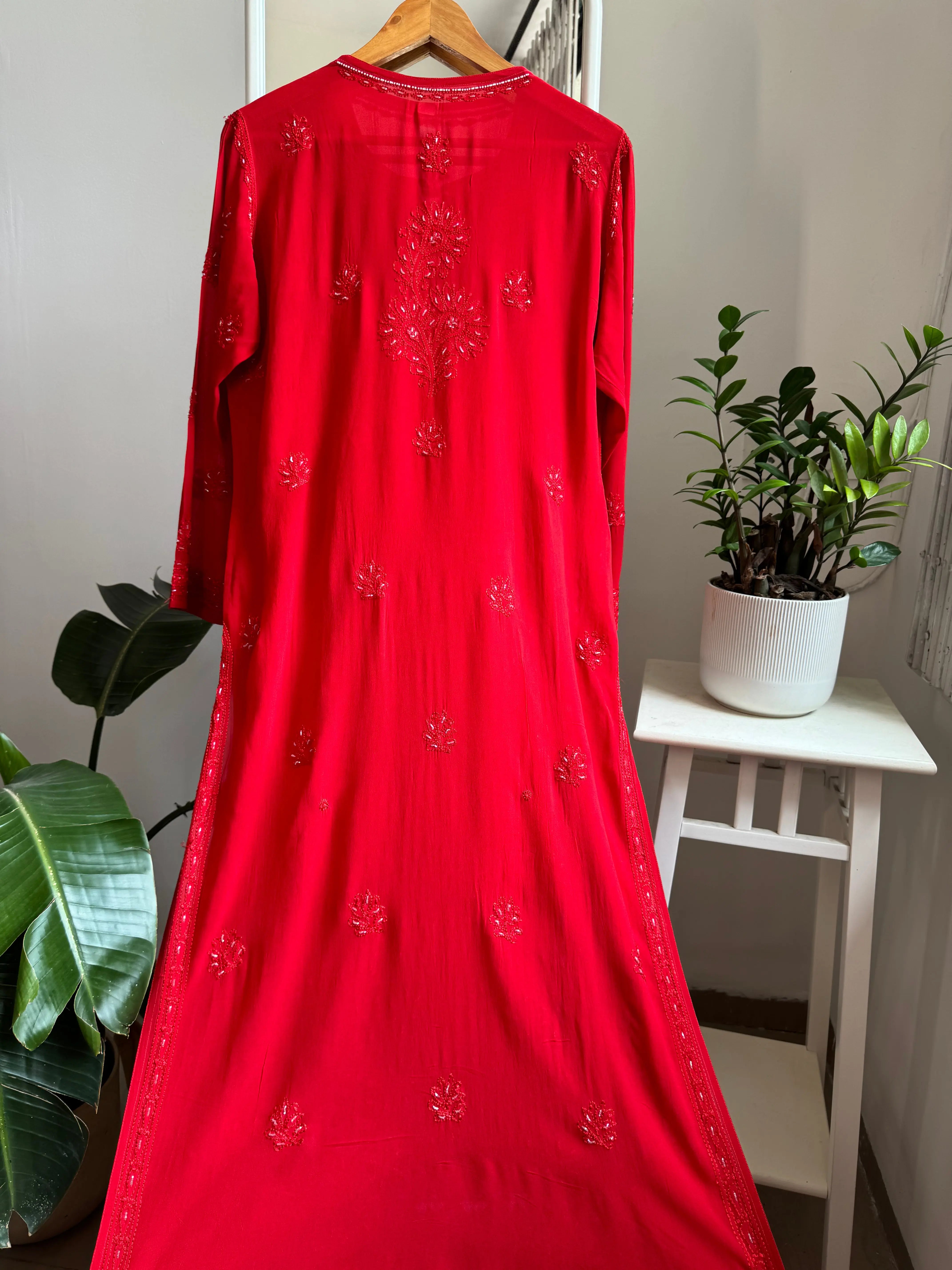 Viscose Kurti with Pearl  Work - Red ARIAA CHIKANKARI 