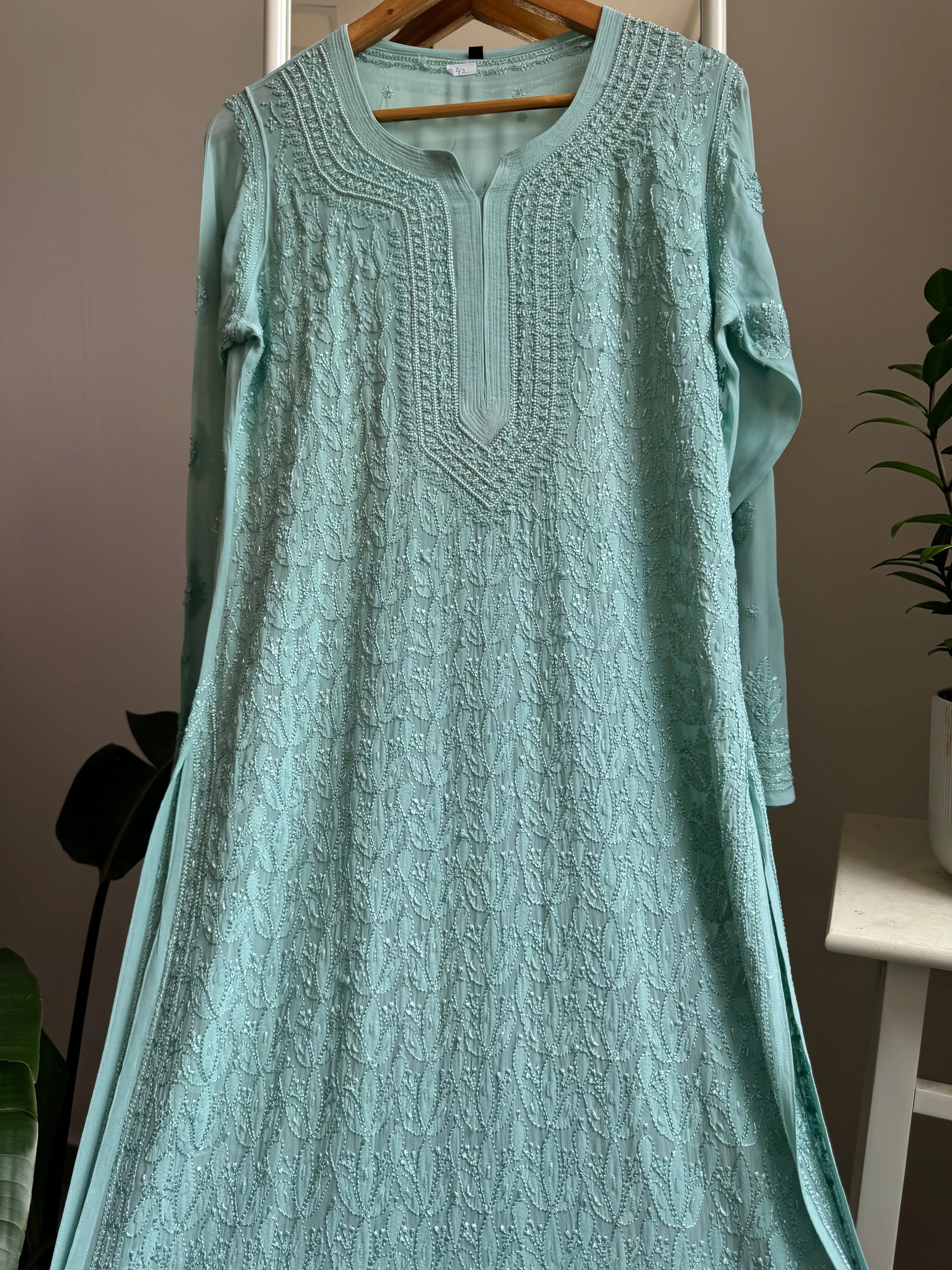 Viscose Kurti with Pearl  Work - Tiffnay Green ARIAA CHIKANKARI 