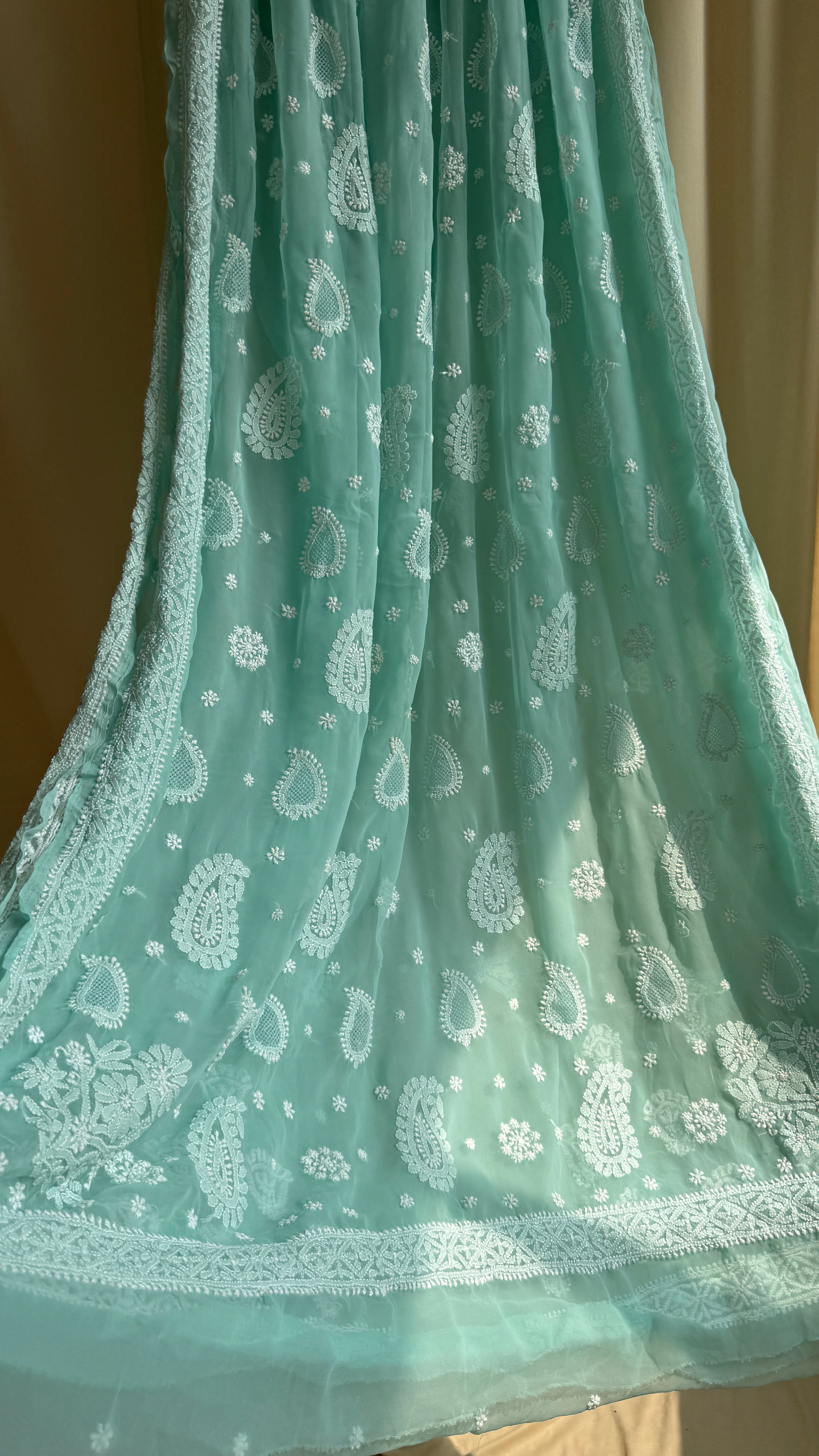 Georgette Chikankari saree in Green