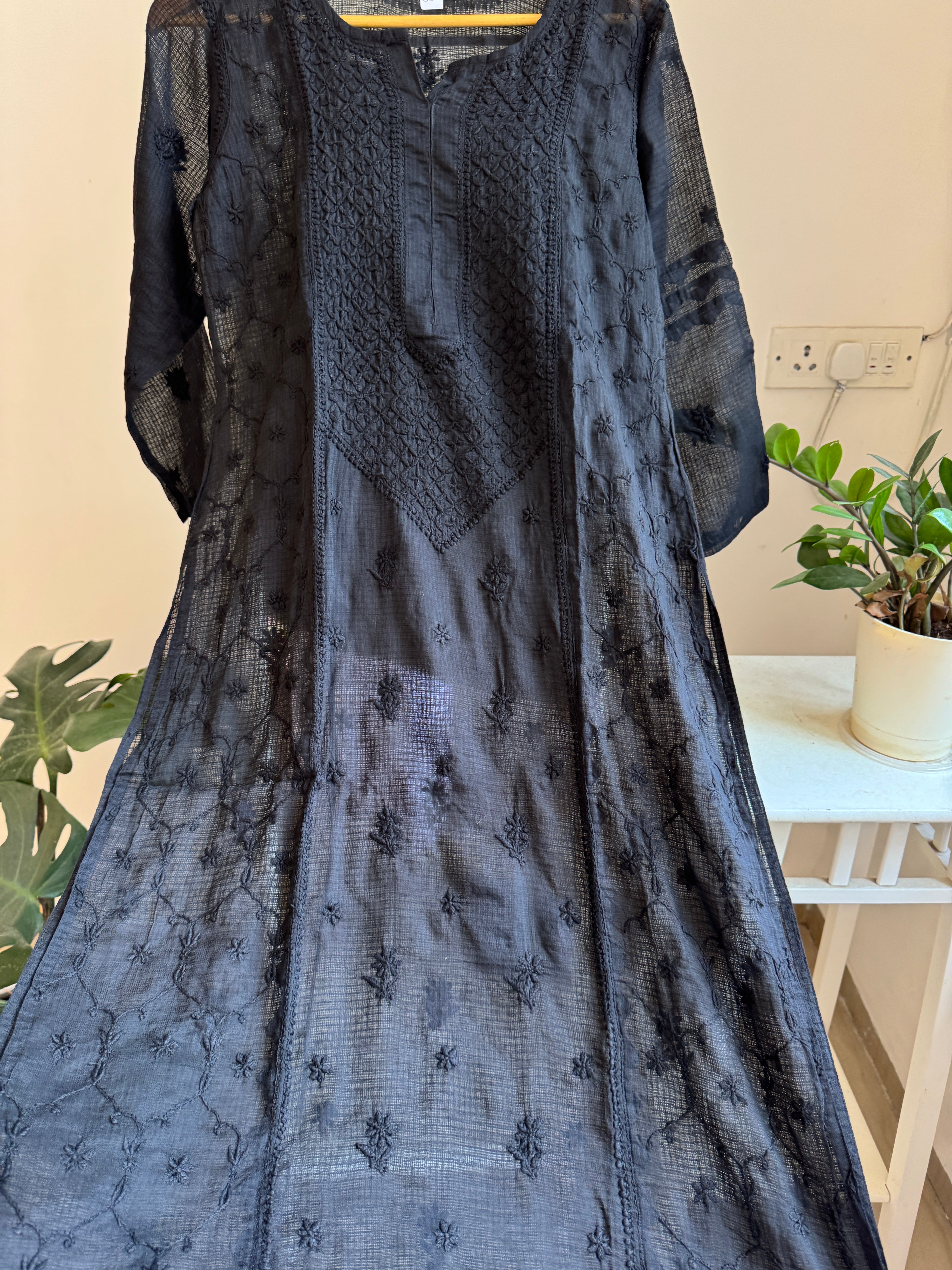Kota Soft Cotton Chikankari Kurti - Black