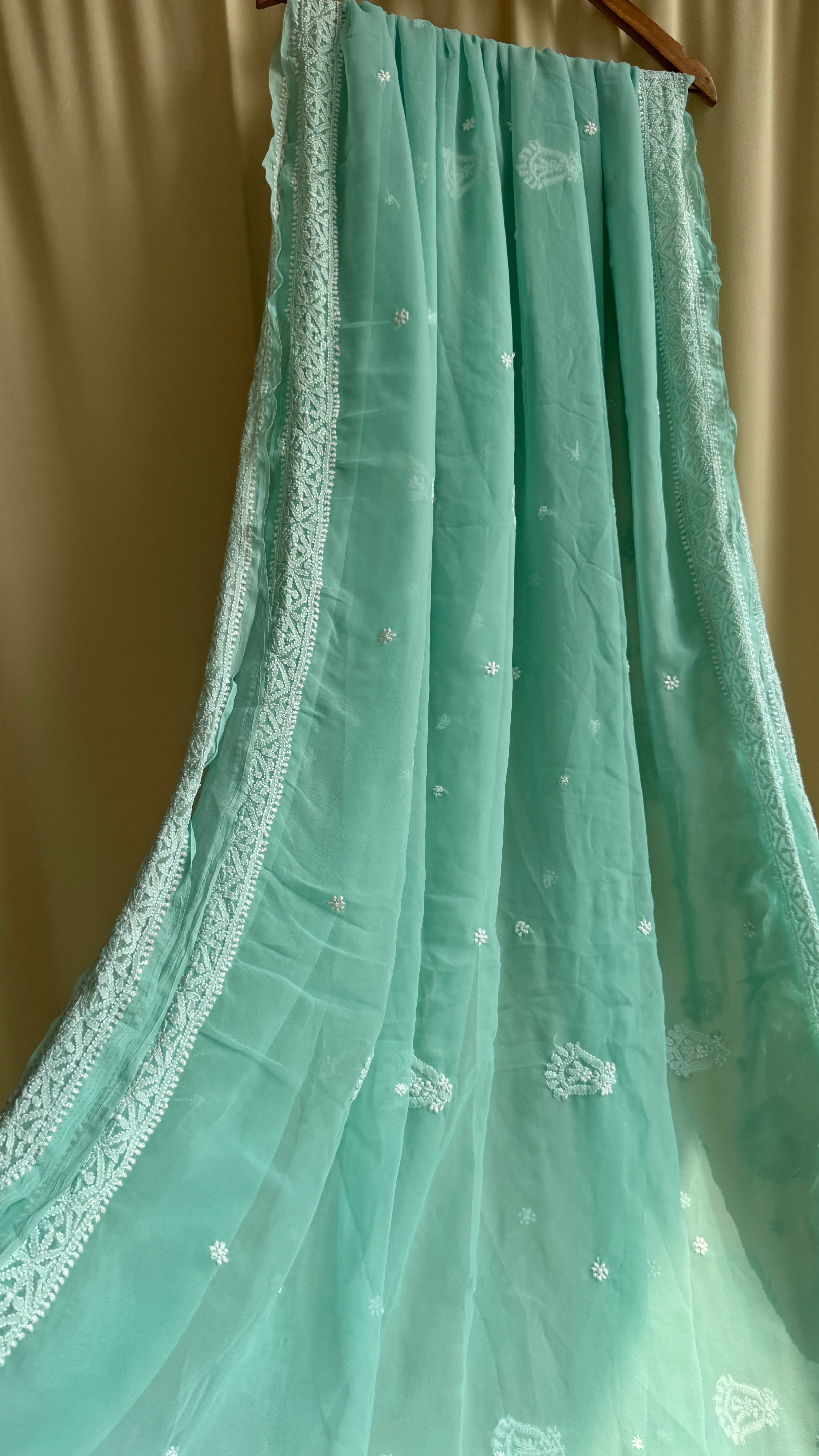 Georgette Chikankari saree in Green
