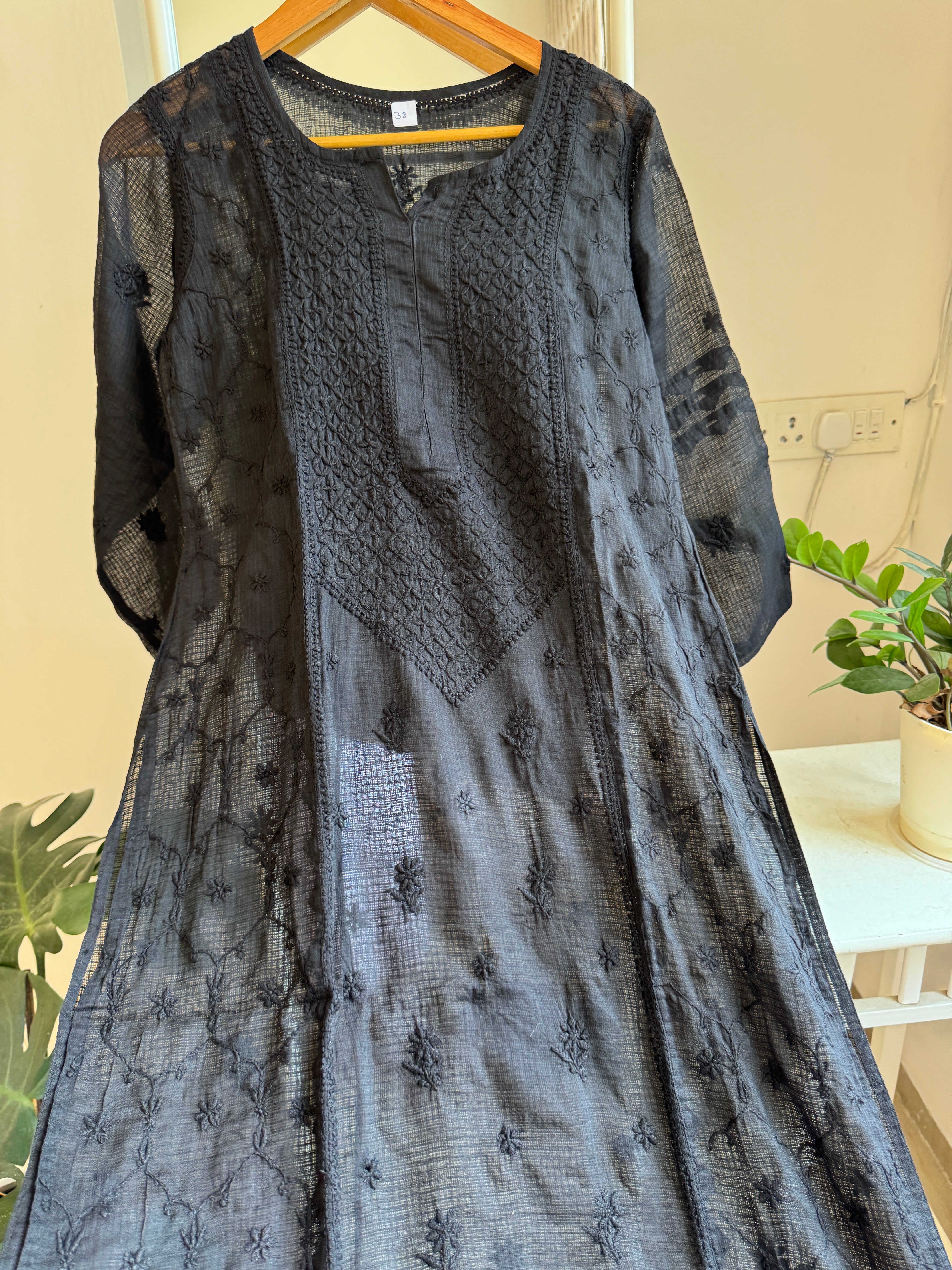 Kota Soft Cotton Chikankari Kurti - Black