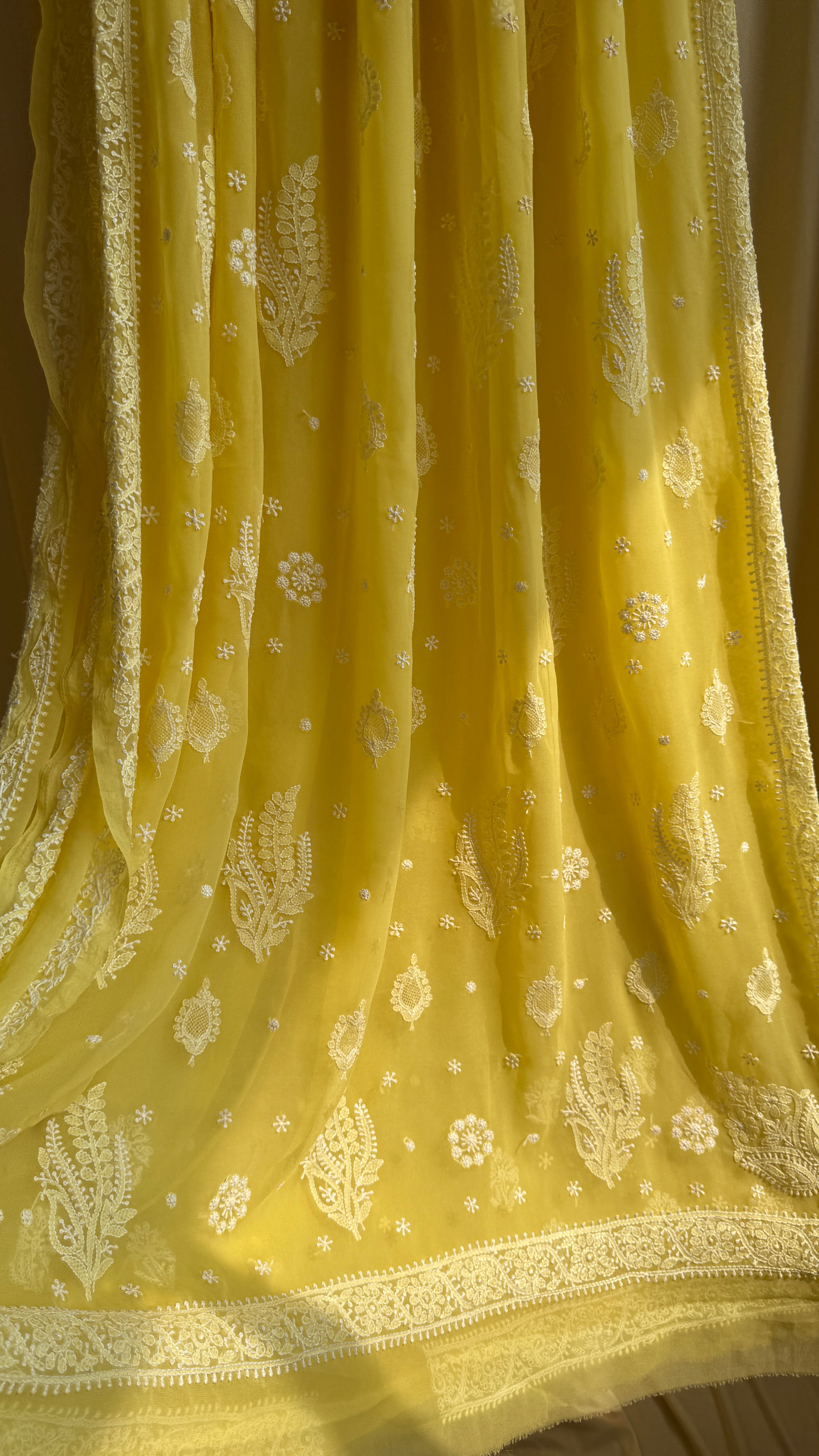 Georgette Chikankari saree in Yellow