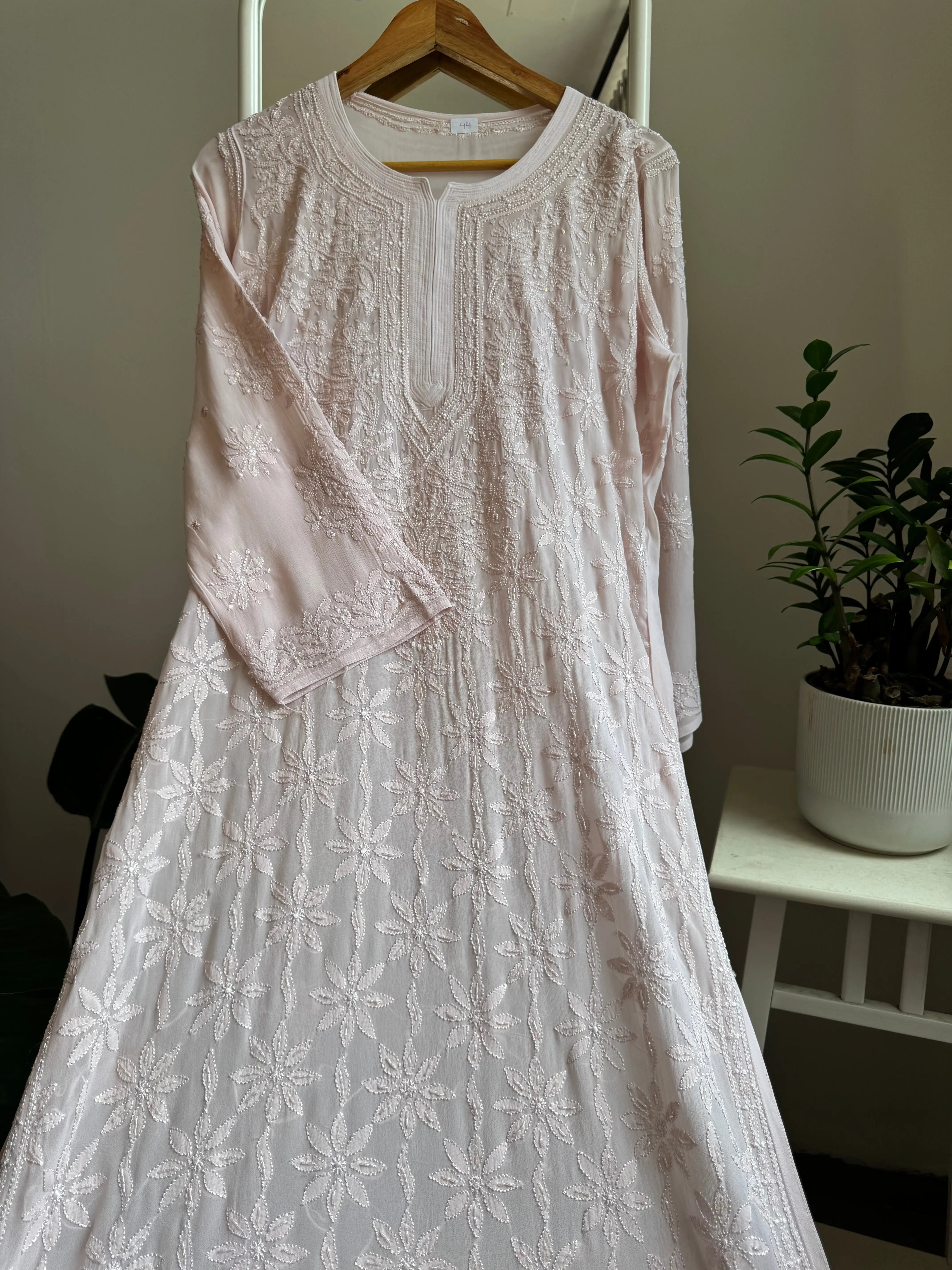 Viscose Kurti with Pearl  Work - Pale Pink ARIAA CHIKANKARI 