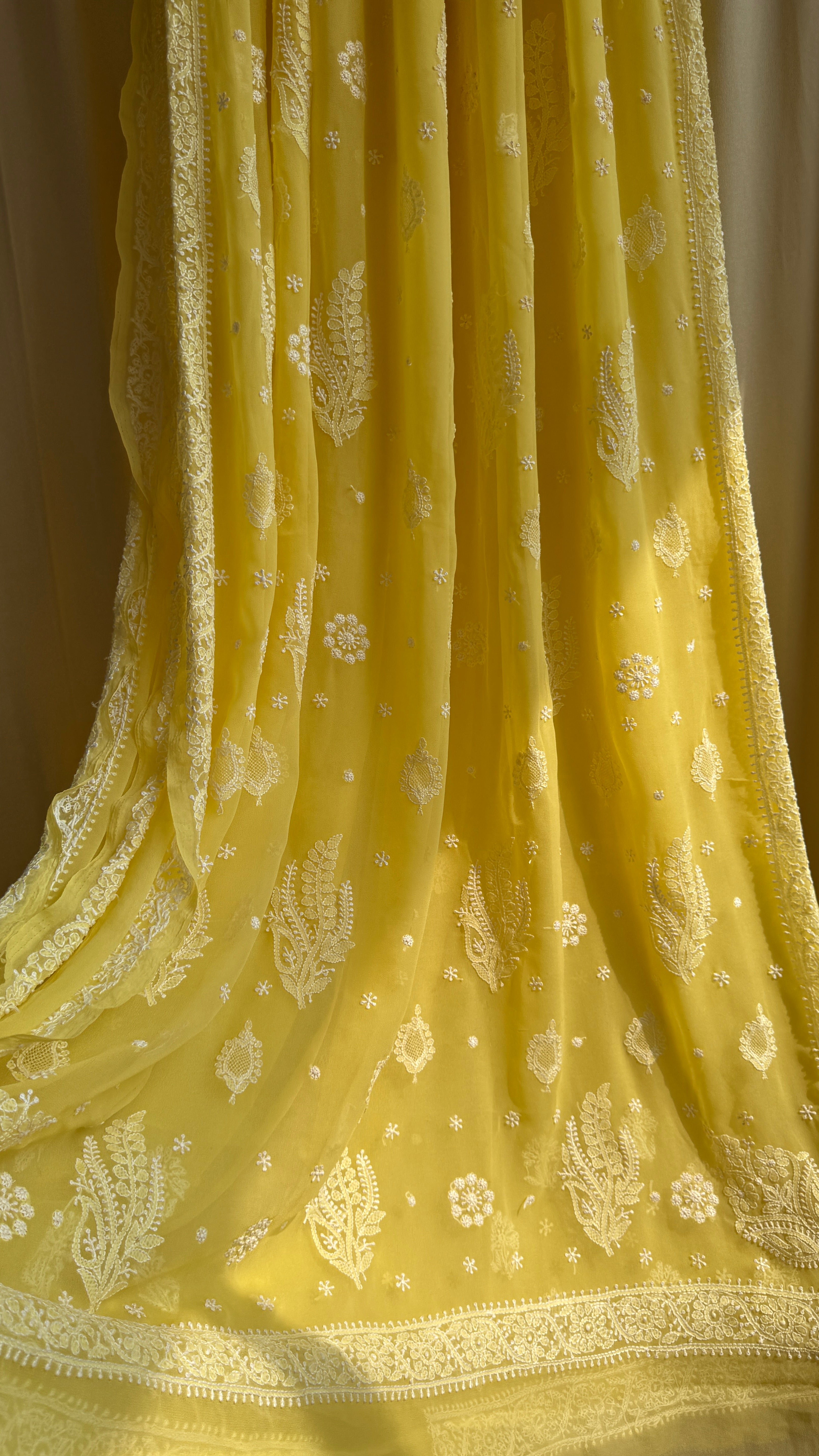 Georgette Chikankari saree in Yellow