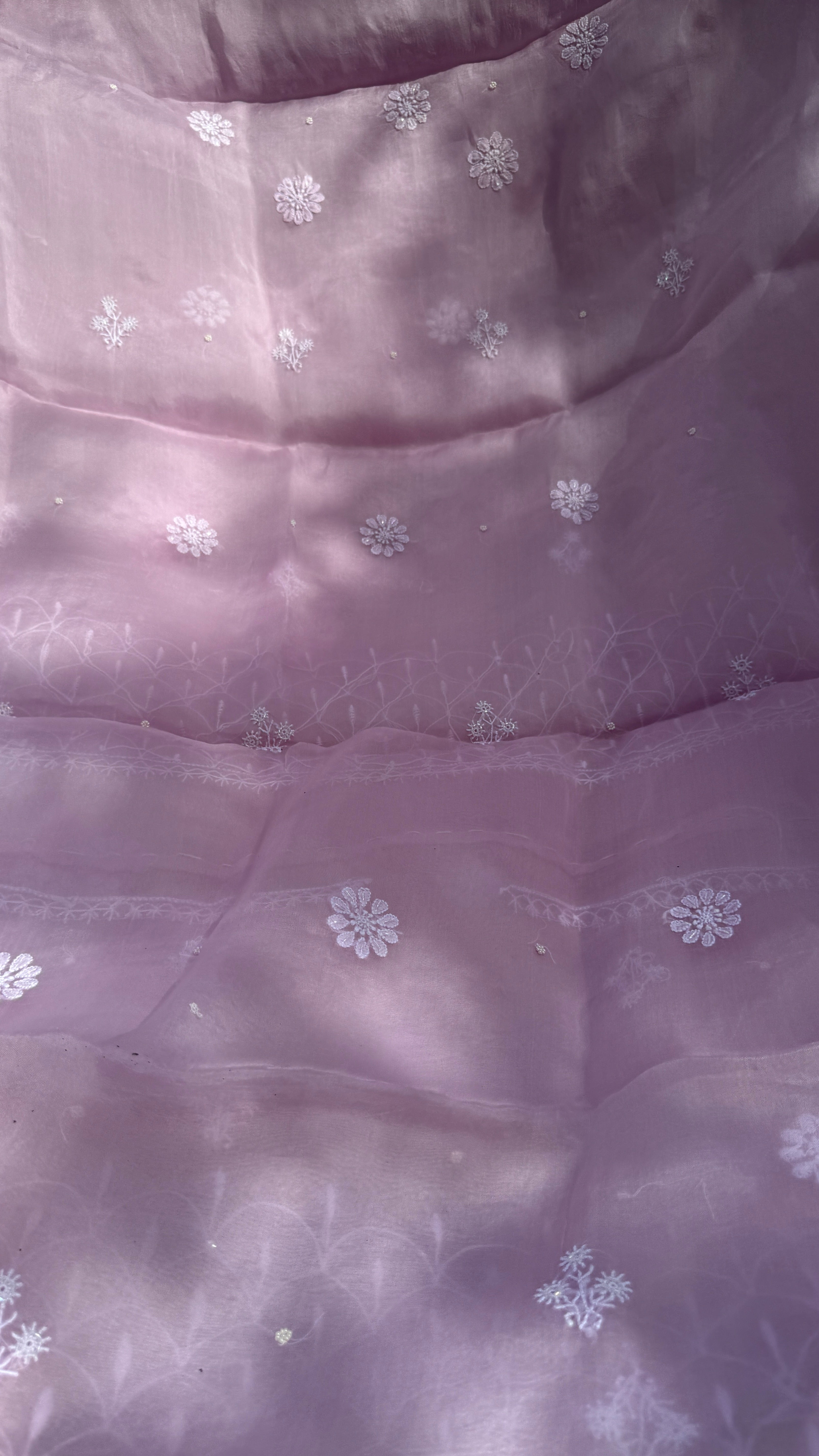 Organza Chikankari Kurta Set with Dupatta | Pearl & Cutdana Work - Rose Pink