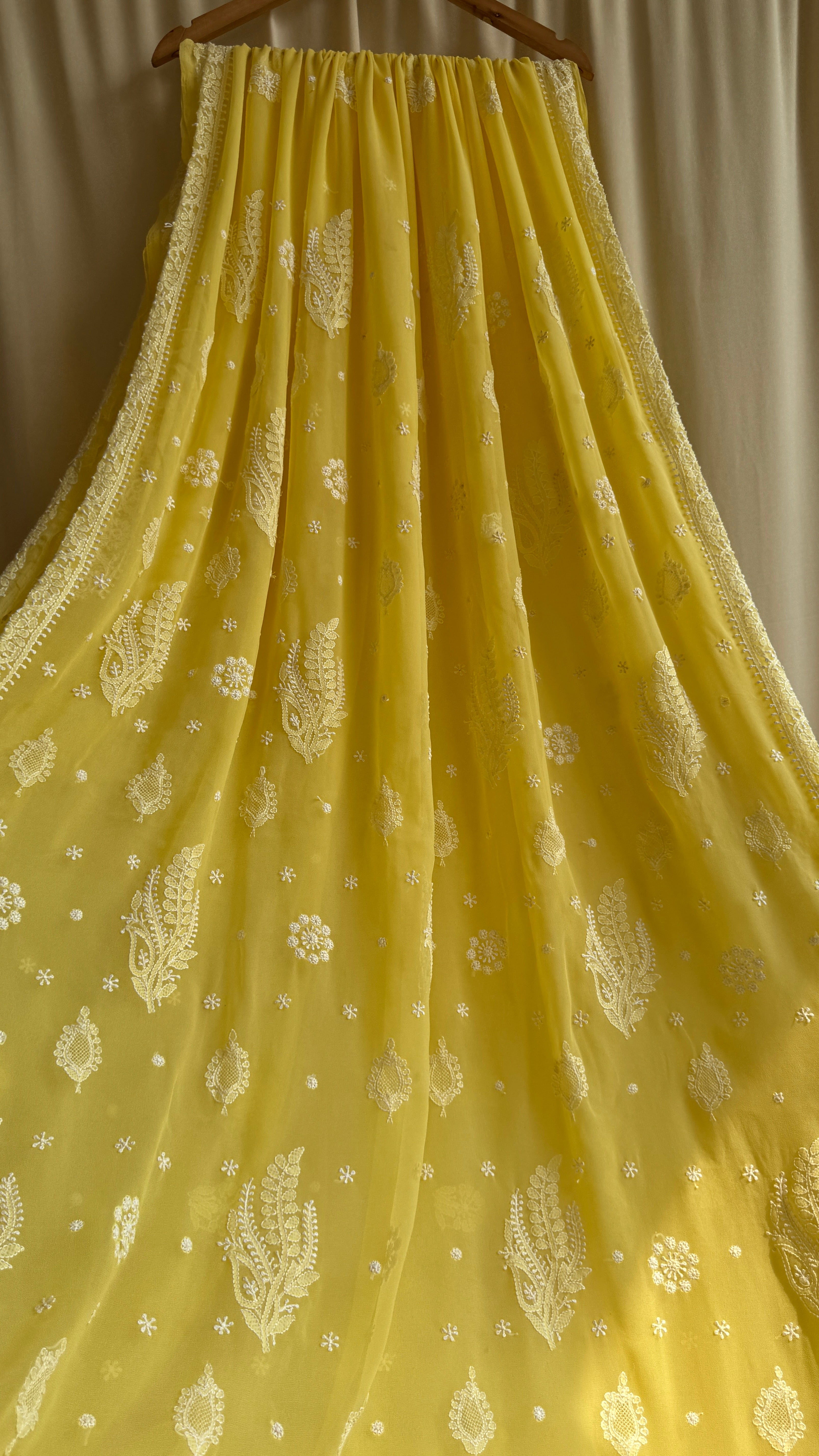 Georgette Chikankari saree in Yellow