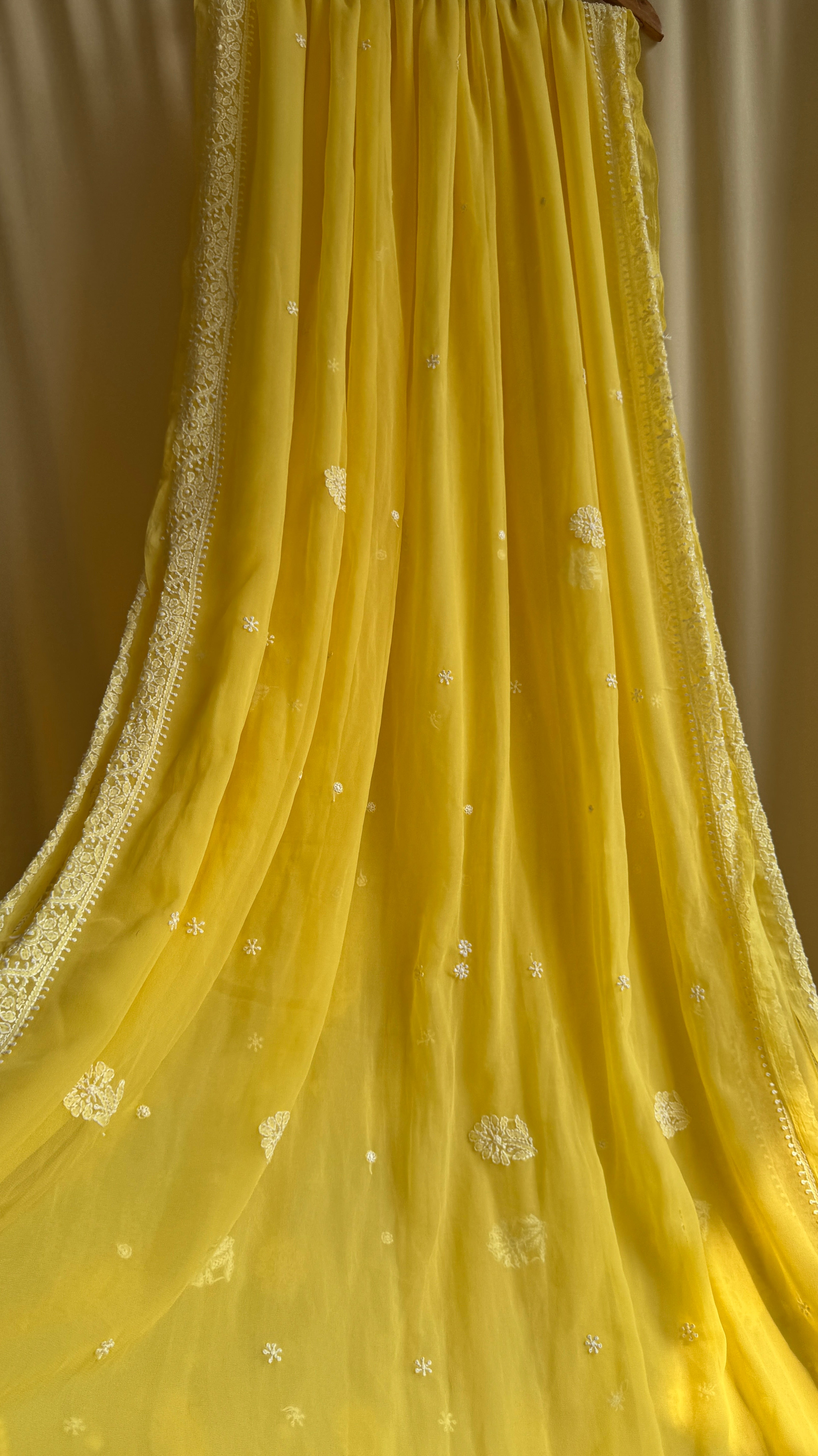 Georgette Chikankari saree in Yellow