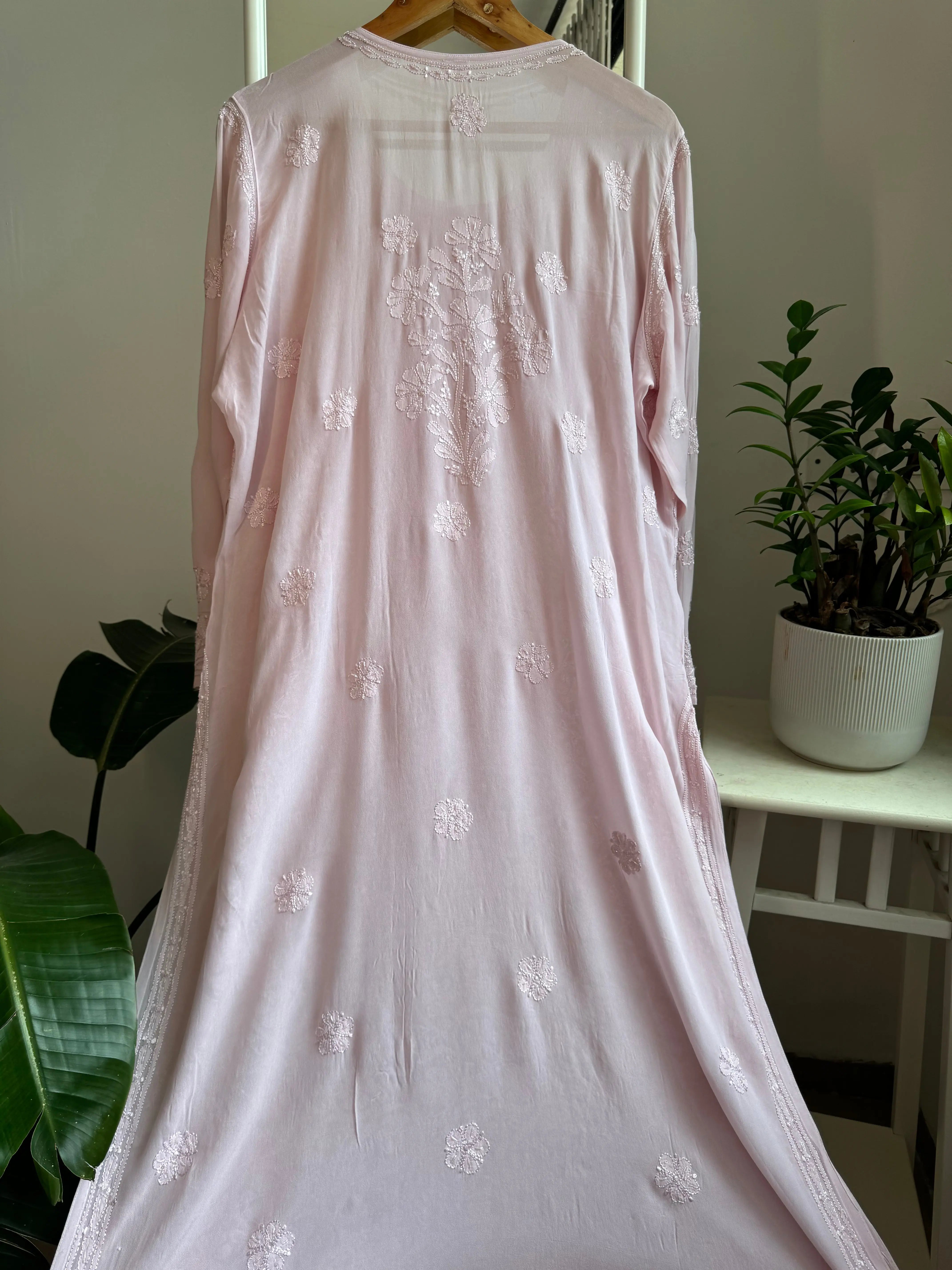 Viscose Kurti with Pearl  Work - Pale Pink ARIAA CHIKANKARI 