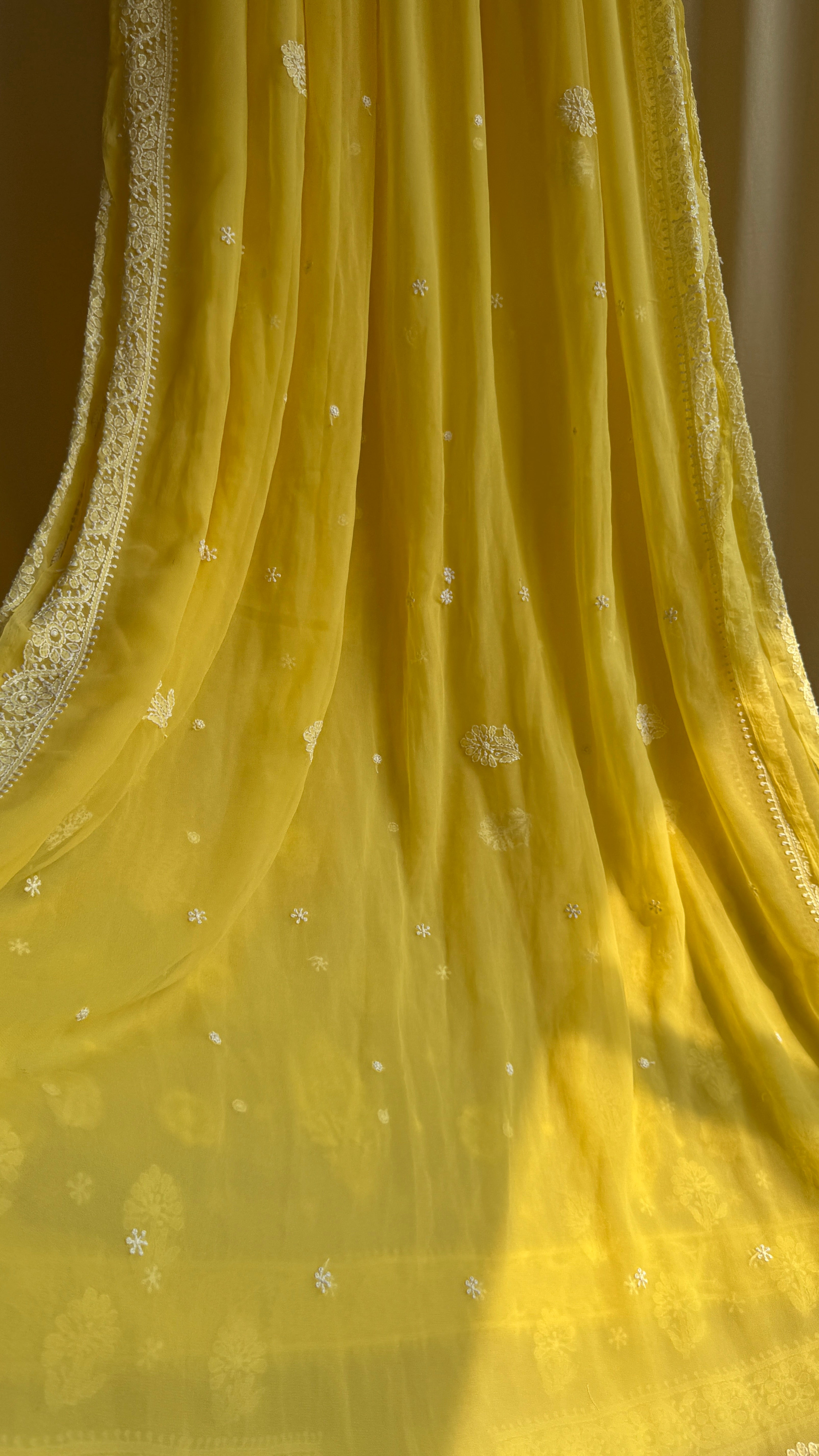 Georgette Chikankari saree in Yellow