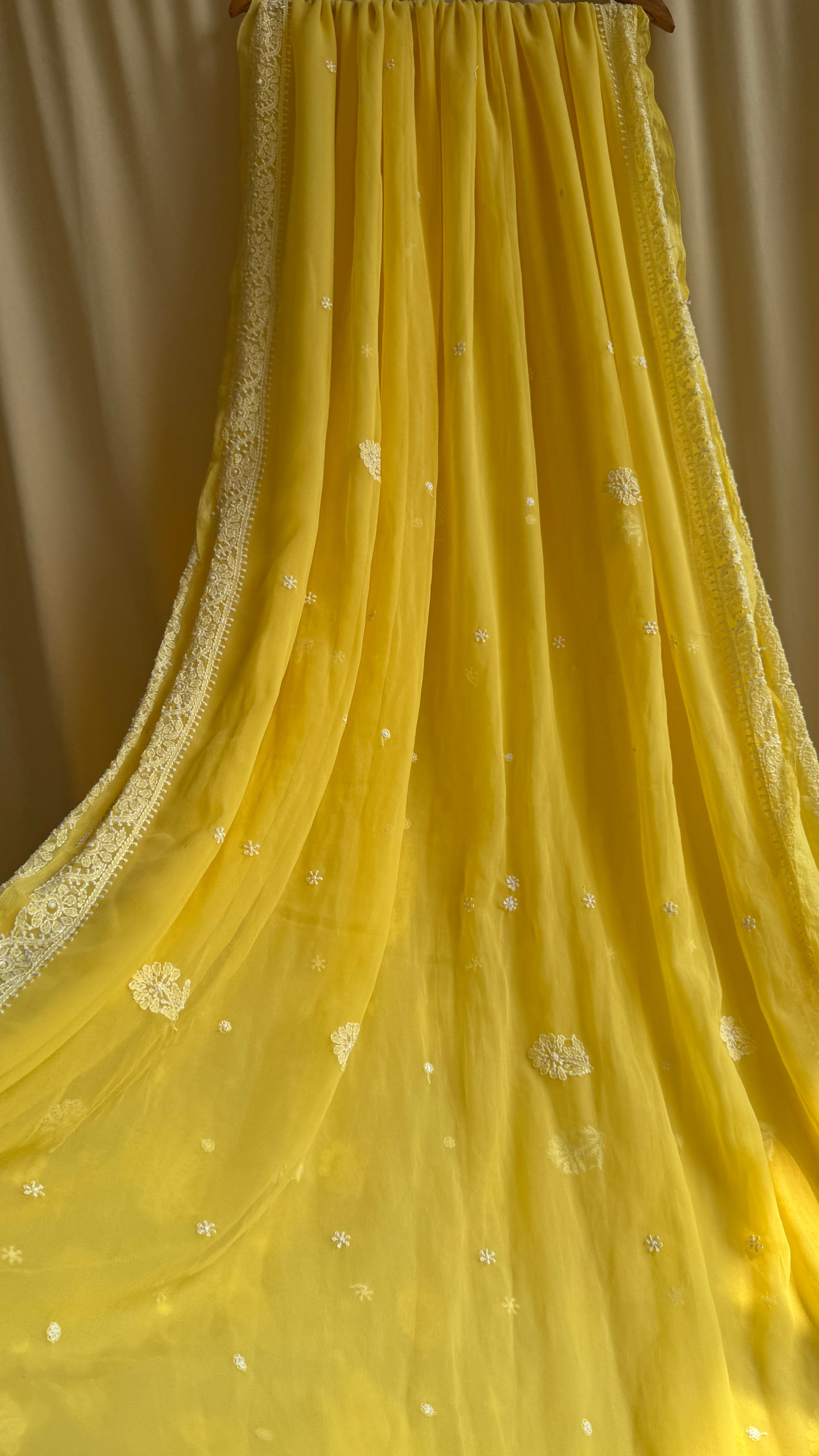 Georgette Chikankari saree in Yellow