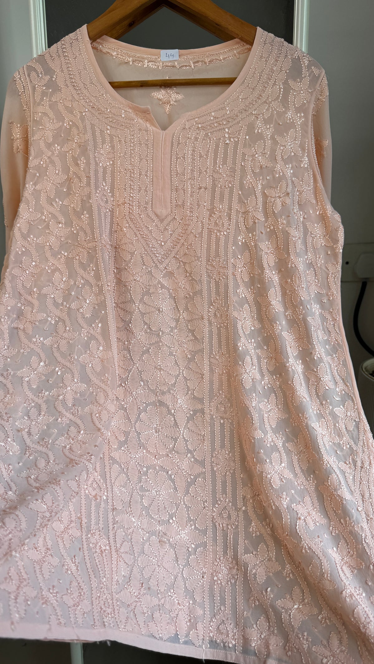 Chikankari Viscose Georgette short Top in Peach