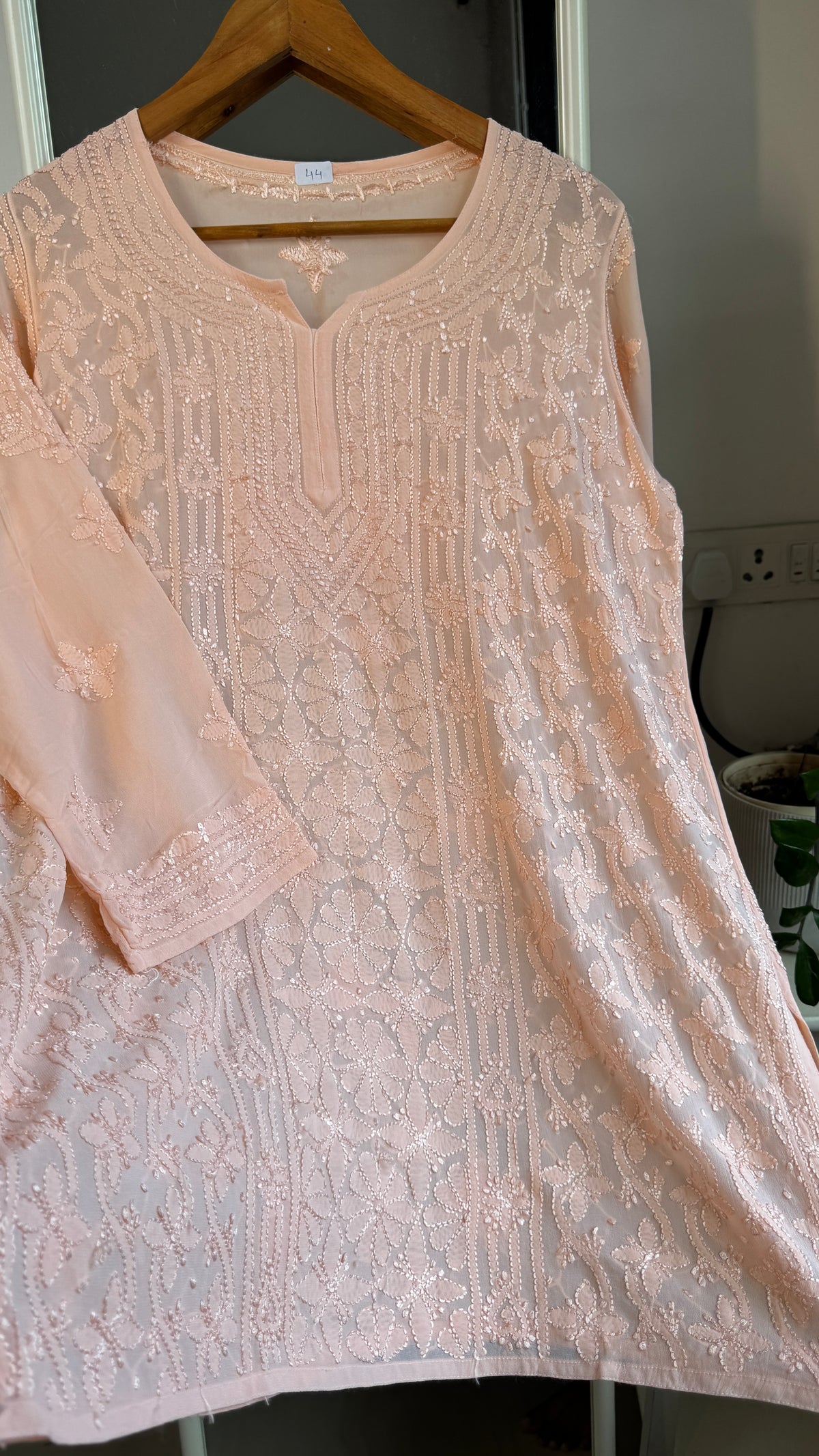 Chikankari Viscose Georgette short Top in Peach