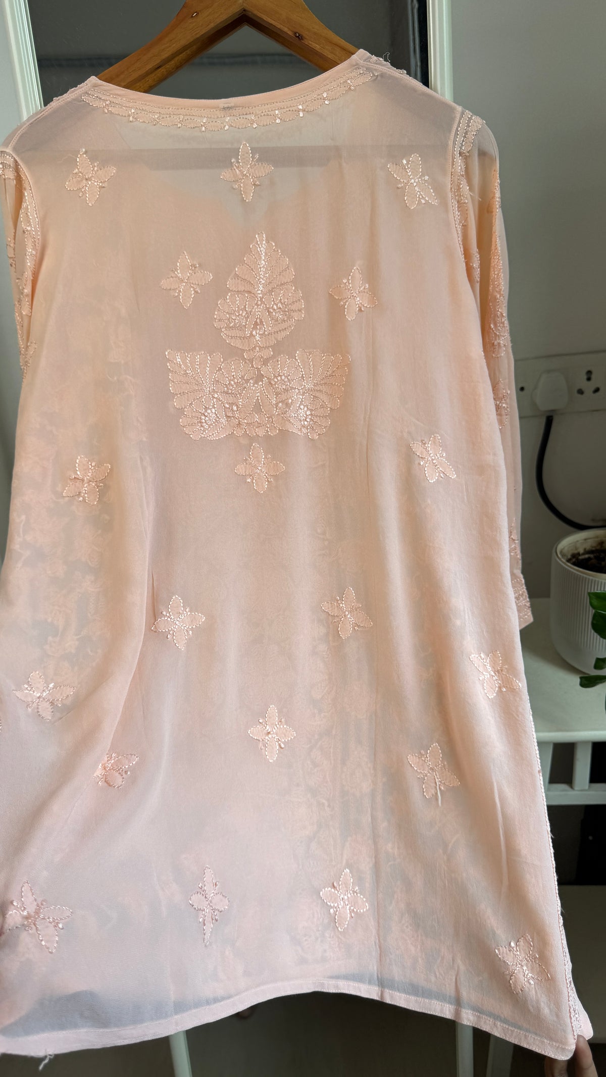 Chikankari Viscose Georgette short Top in Peach