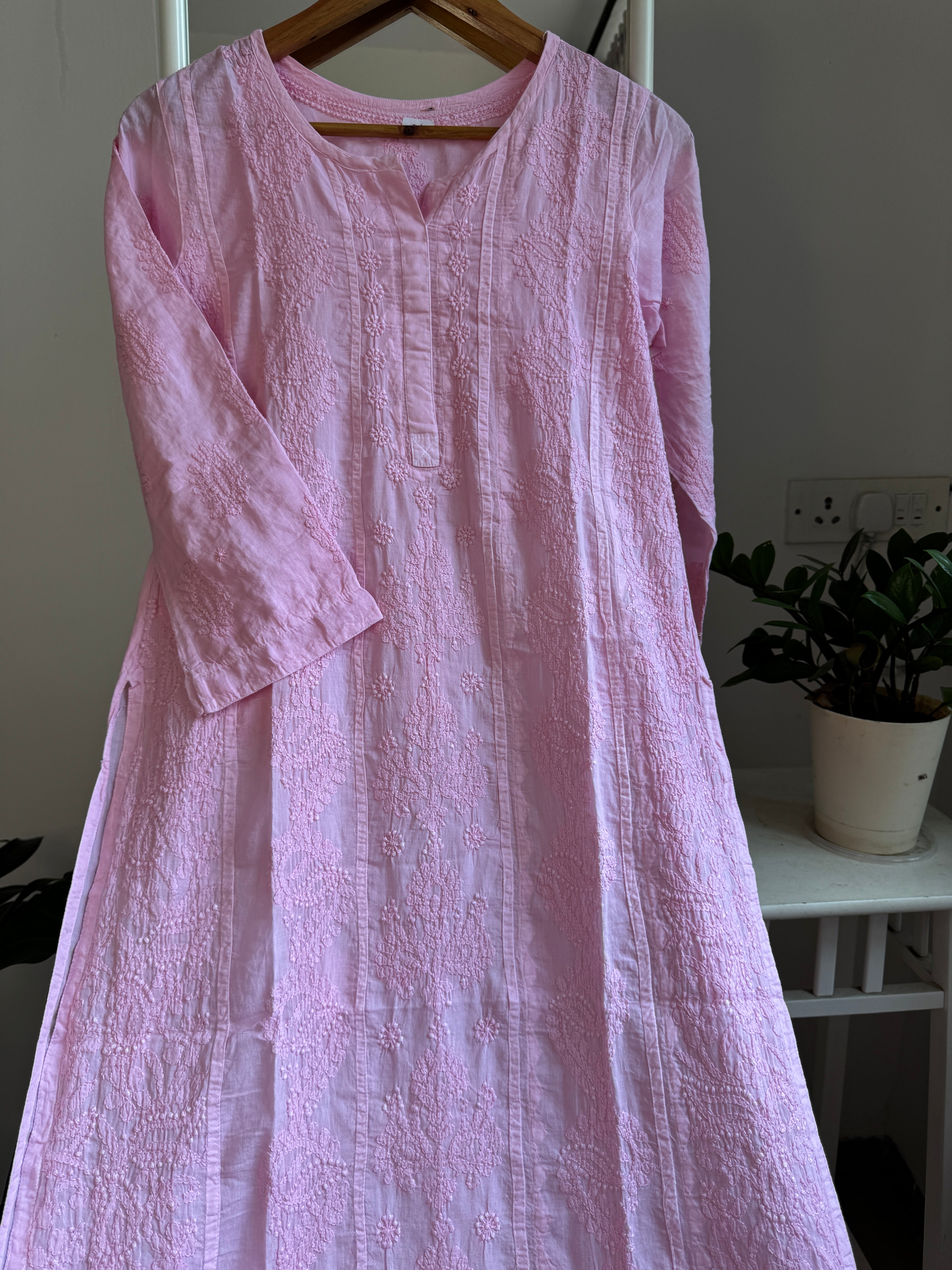 Mul Cotton Pink Chikankari Kurti - Bela Collection