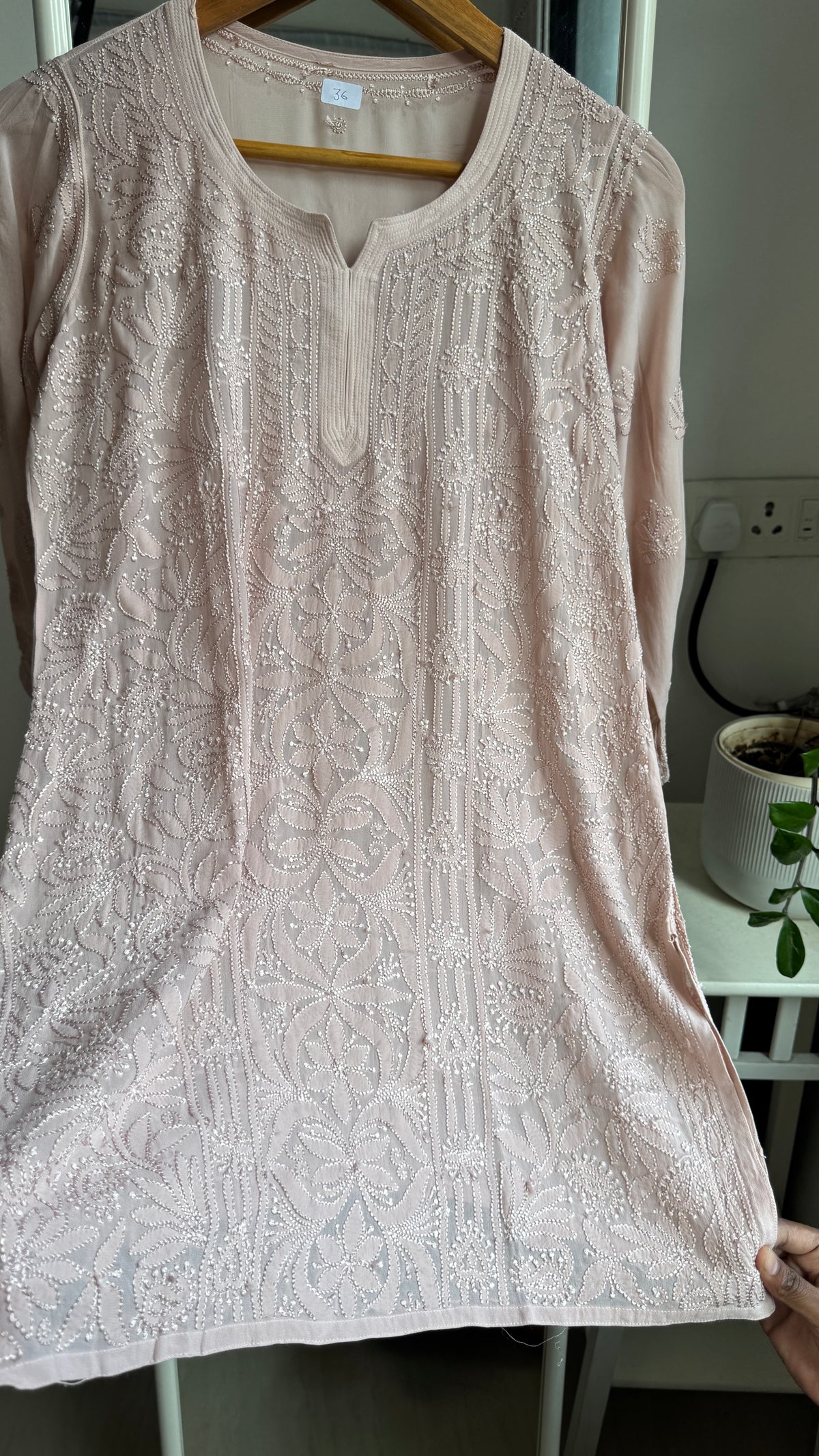 Chikankari Viscose Georgette short Top in Nude pink