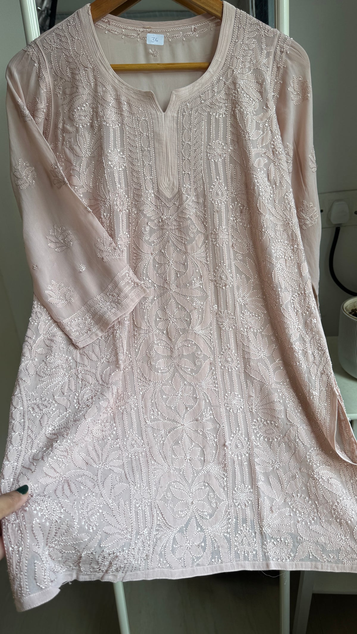 Chikankari Viscose Georgette short Top in Nude pink