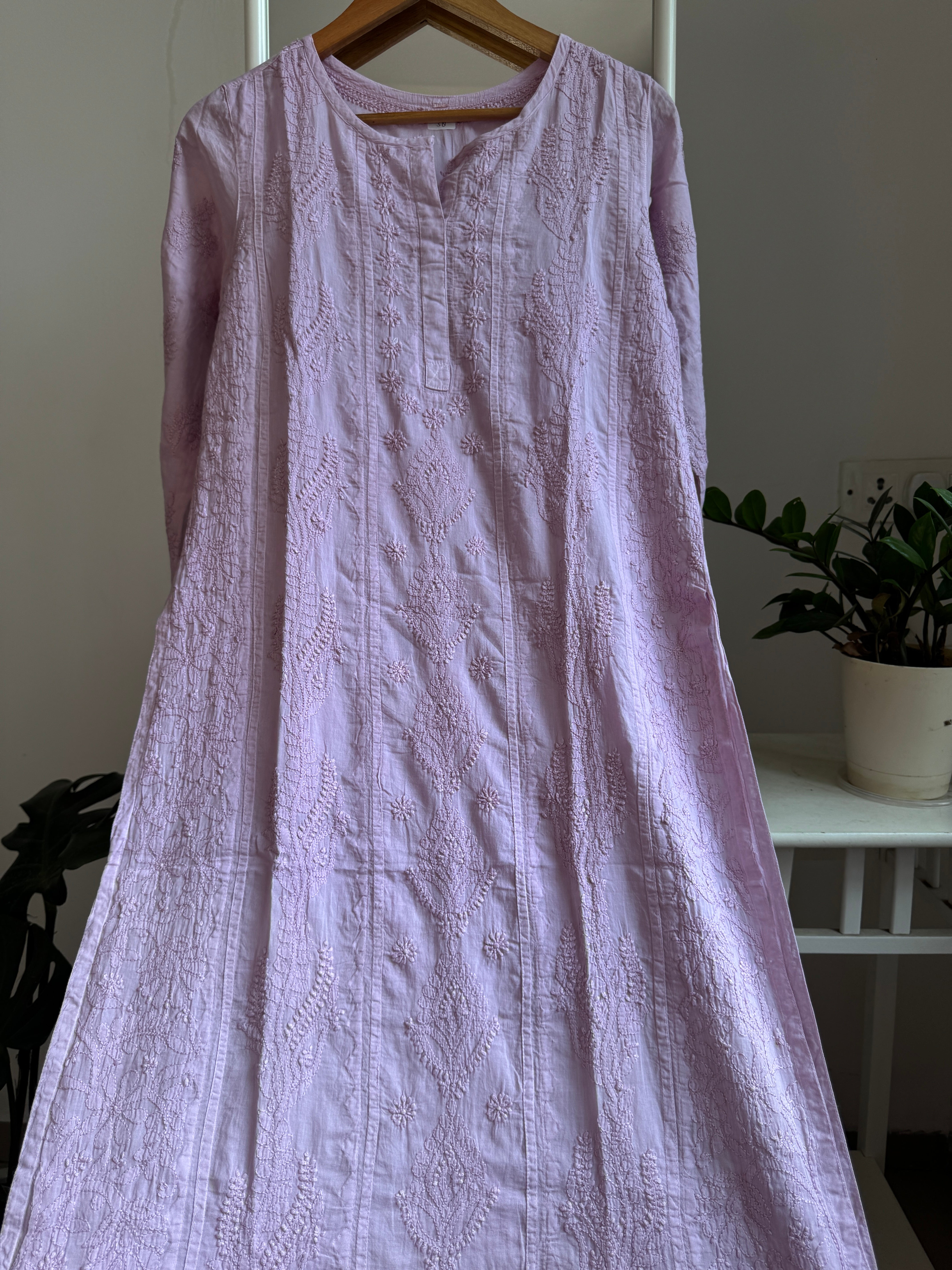 Mul Cotton Mauve Chikankari Kurti - Bela Collection